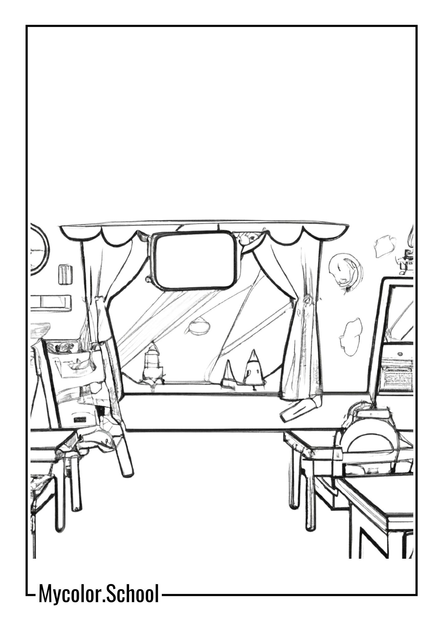 Back to School Coloring Page classroom scene