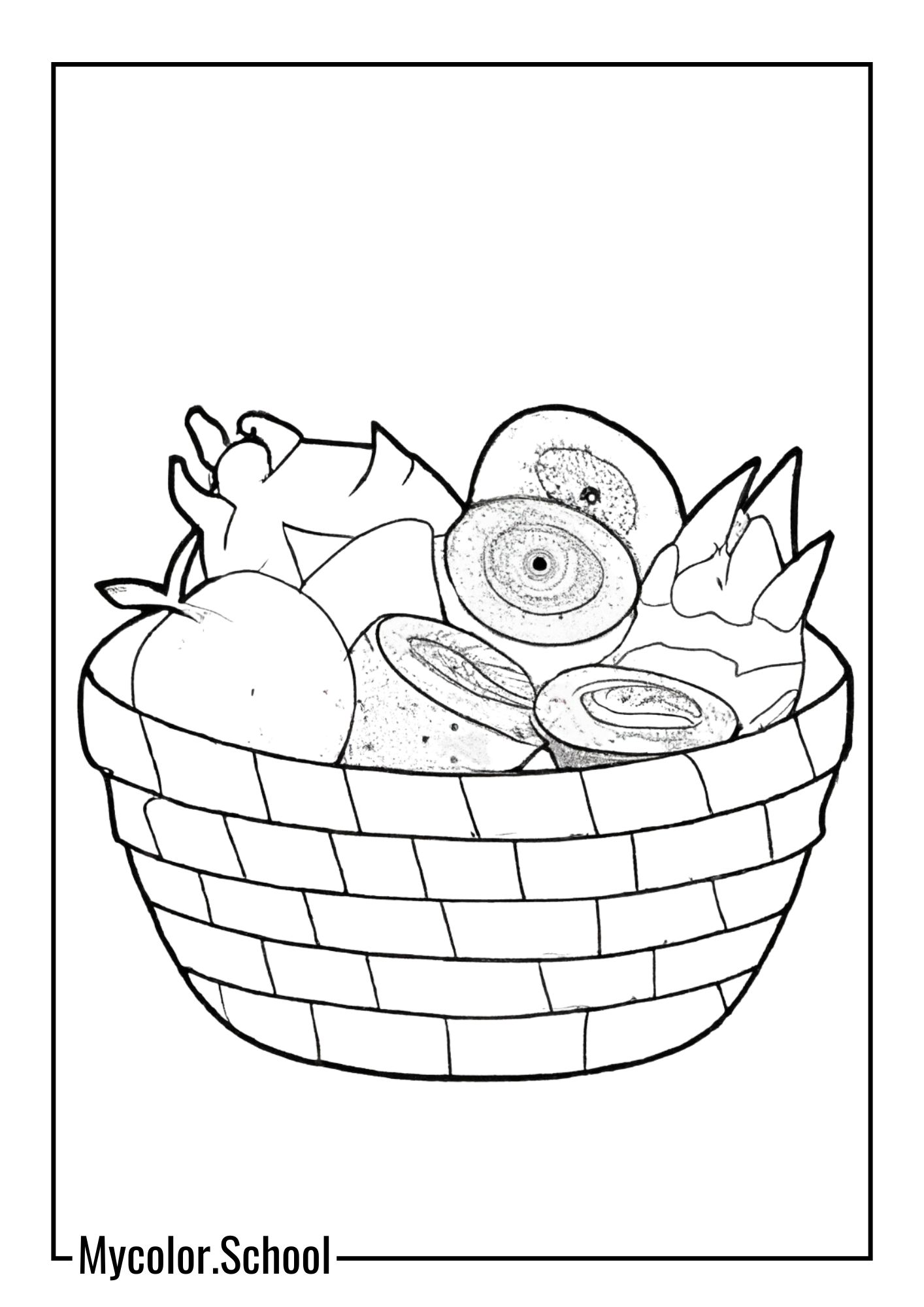 Basket Of Fruits Coloring Pages basket of seasonal fruits such as watermelon, grapes, and peaches