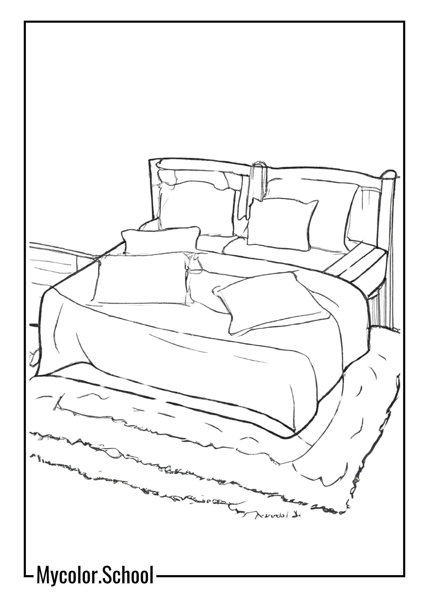 Bed Coloring Pages inviting bed with fluffy pillows and a soft blanket