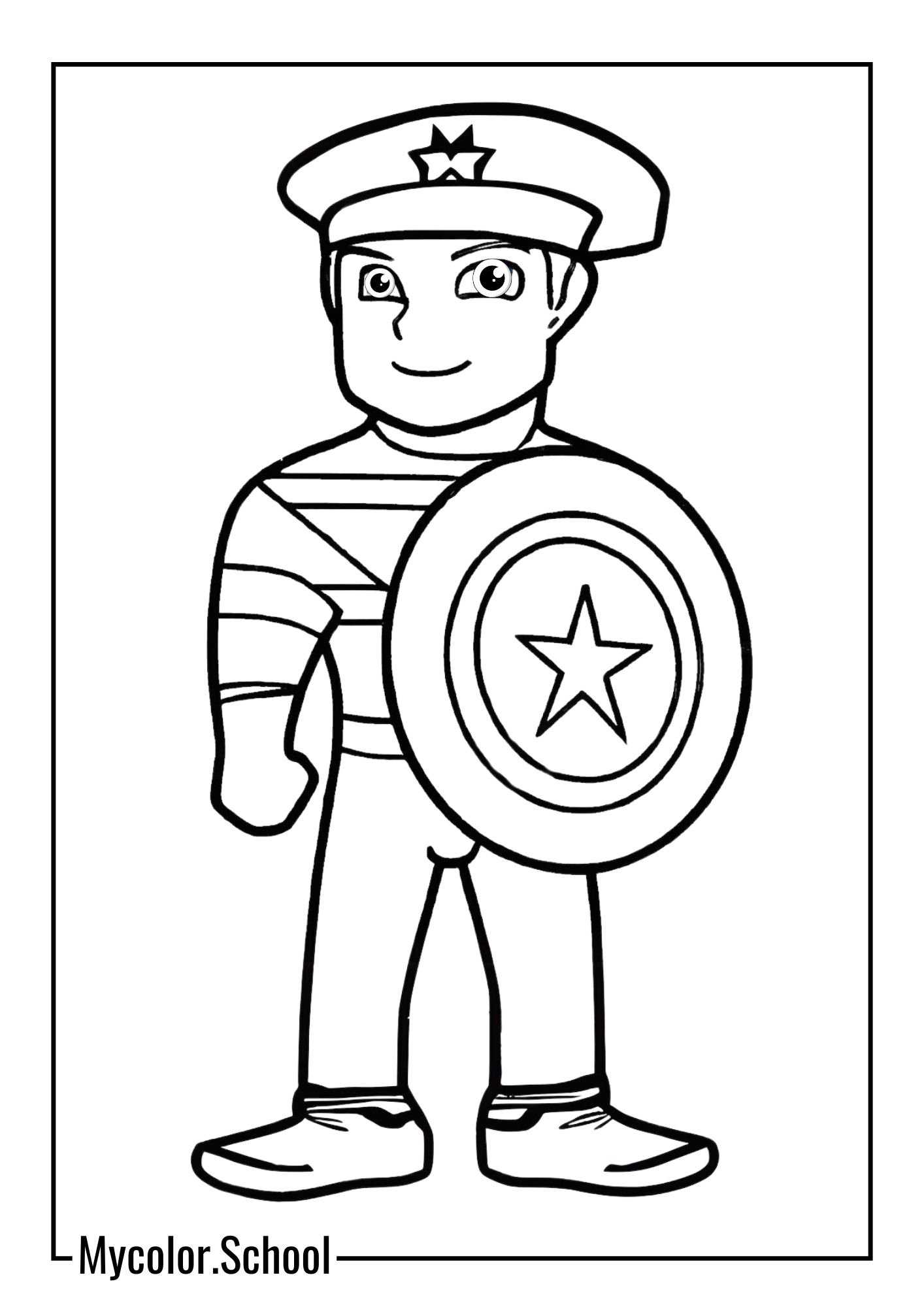 Boys Coloring Pages Captain America, the patriotic hero