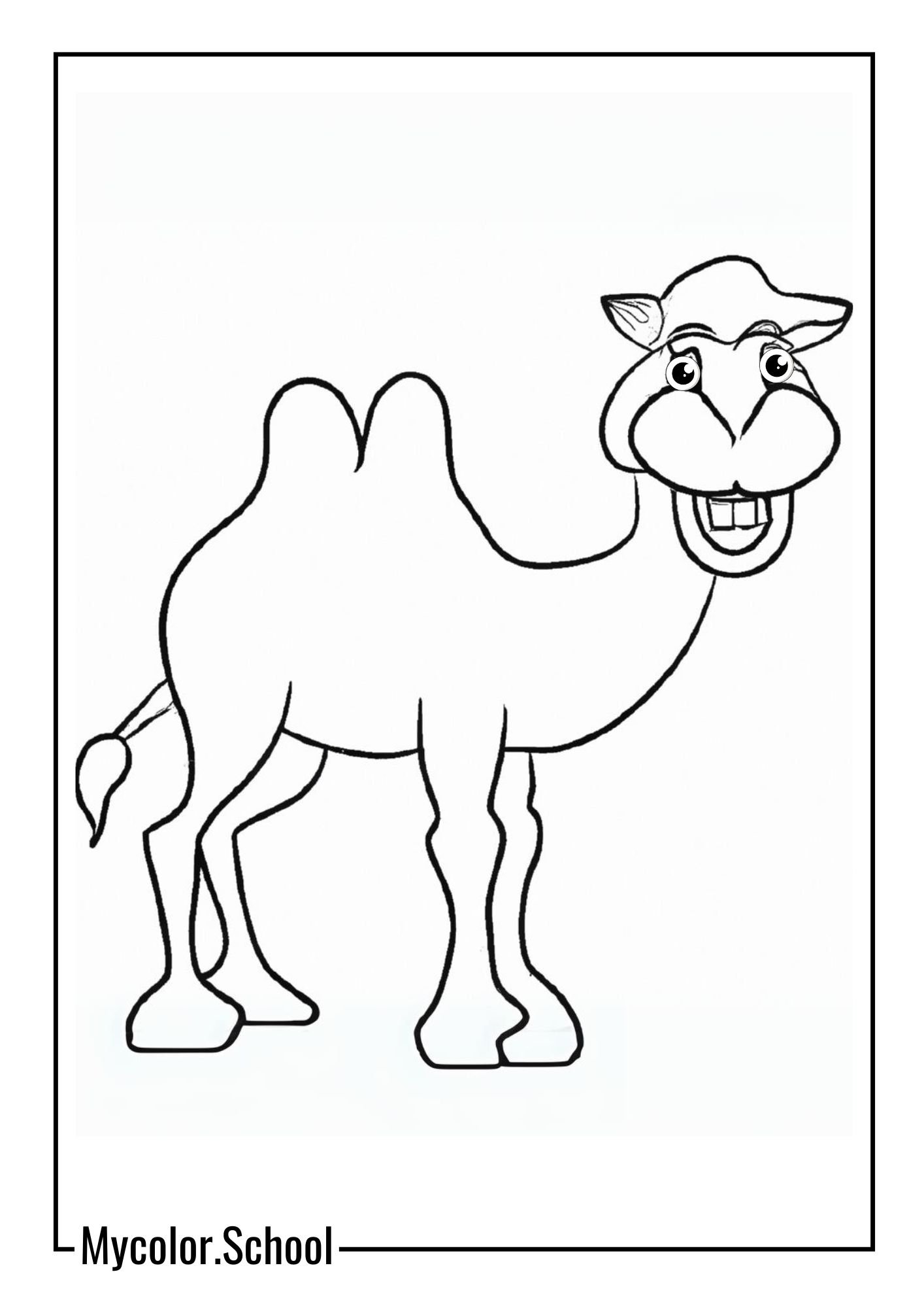 Camel Coloring cartoon camel with a big smile on its face