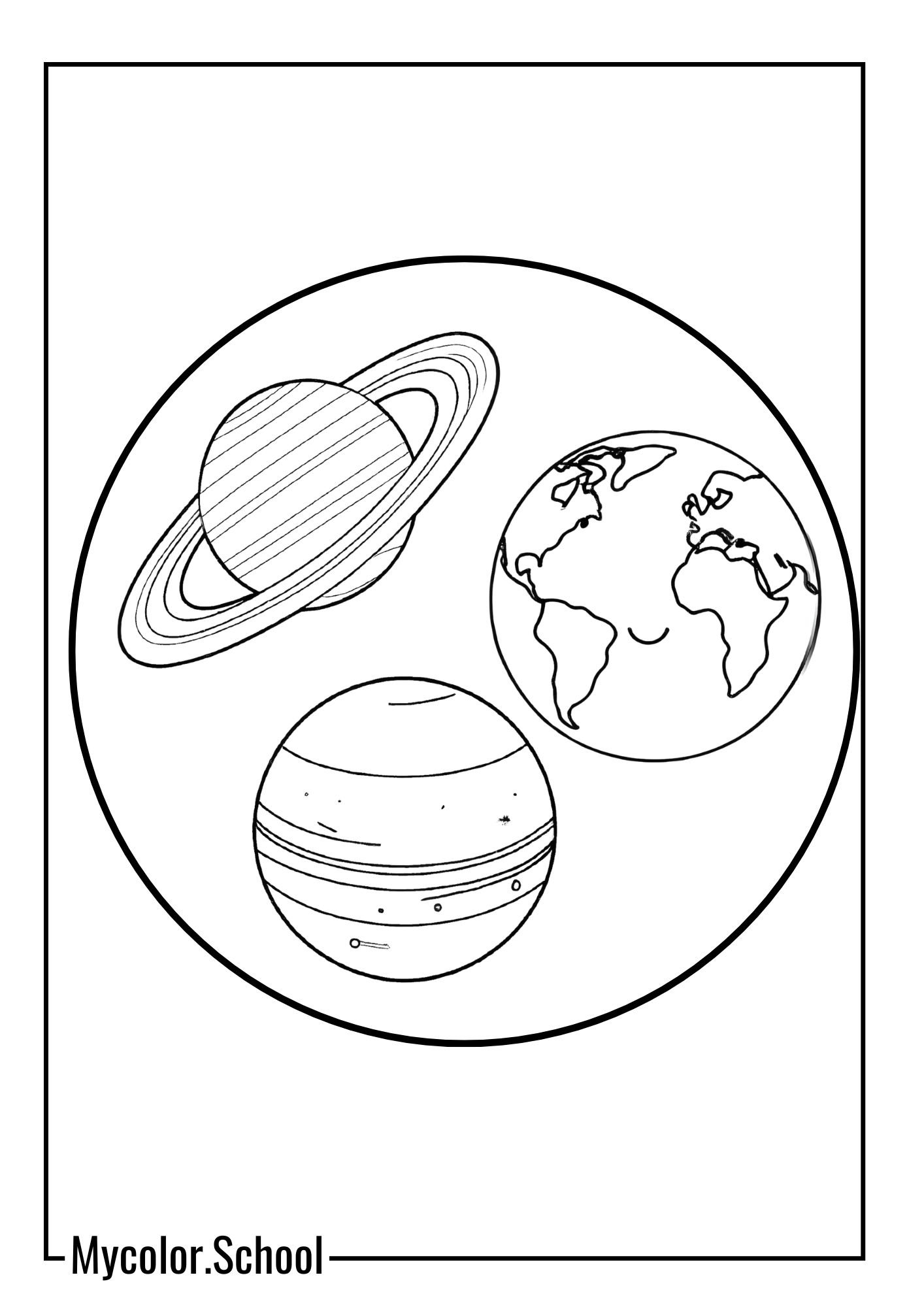 Circle Coloring Pages circle with different planets and stars inside