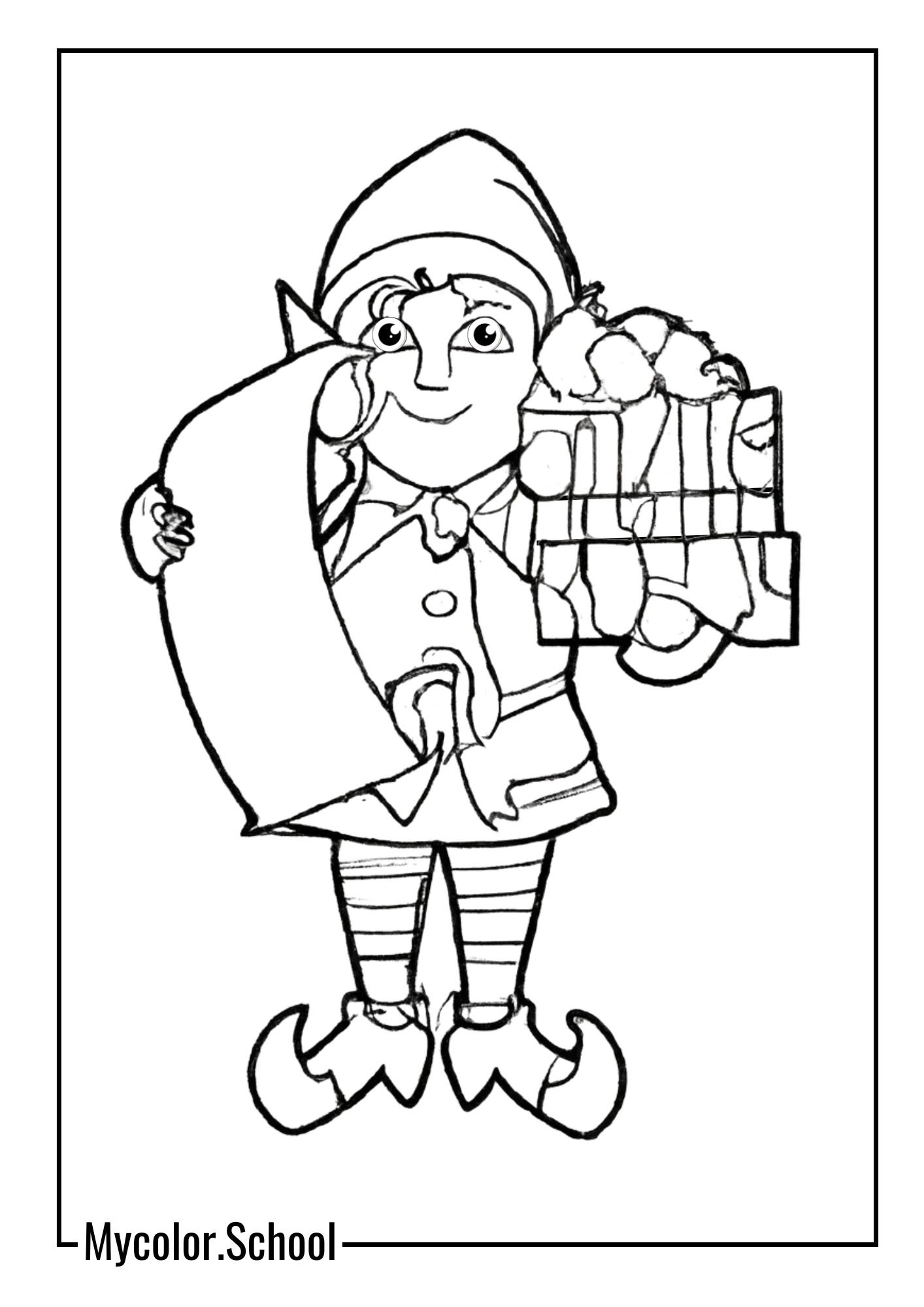 Elf Coloring Pages mischievous elf peeking out from behind a tree