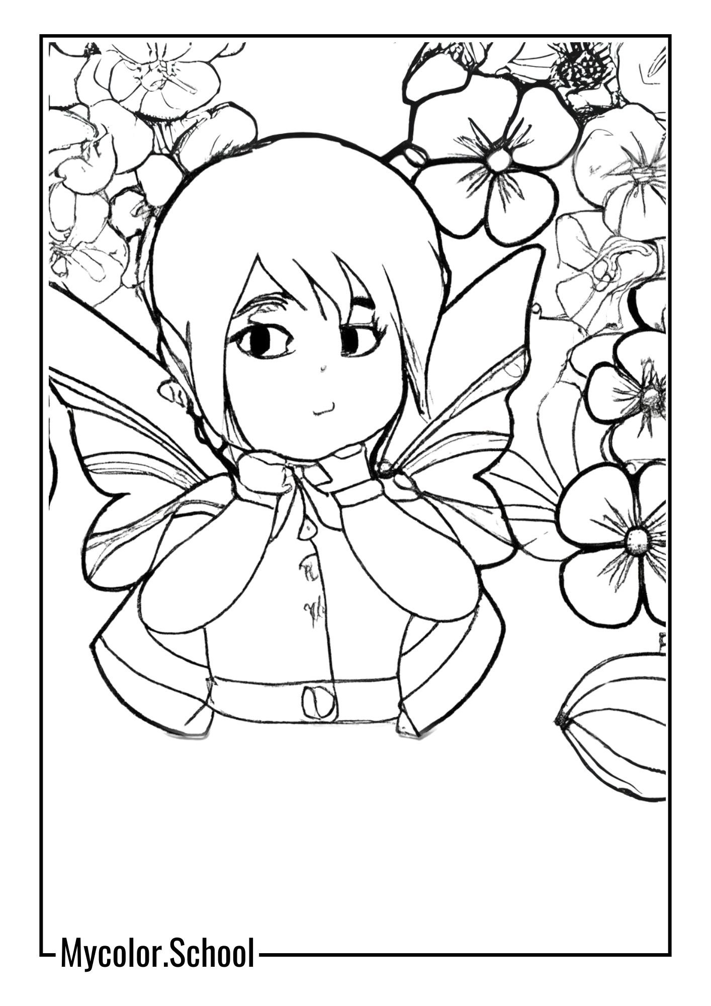 Elf Coloring Pages elf surrounded by flowers and butterflies