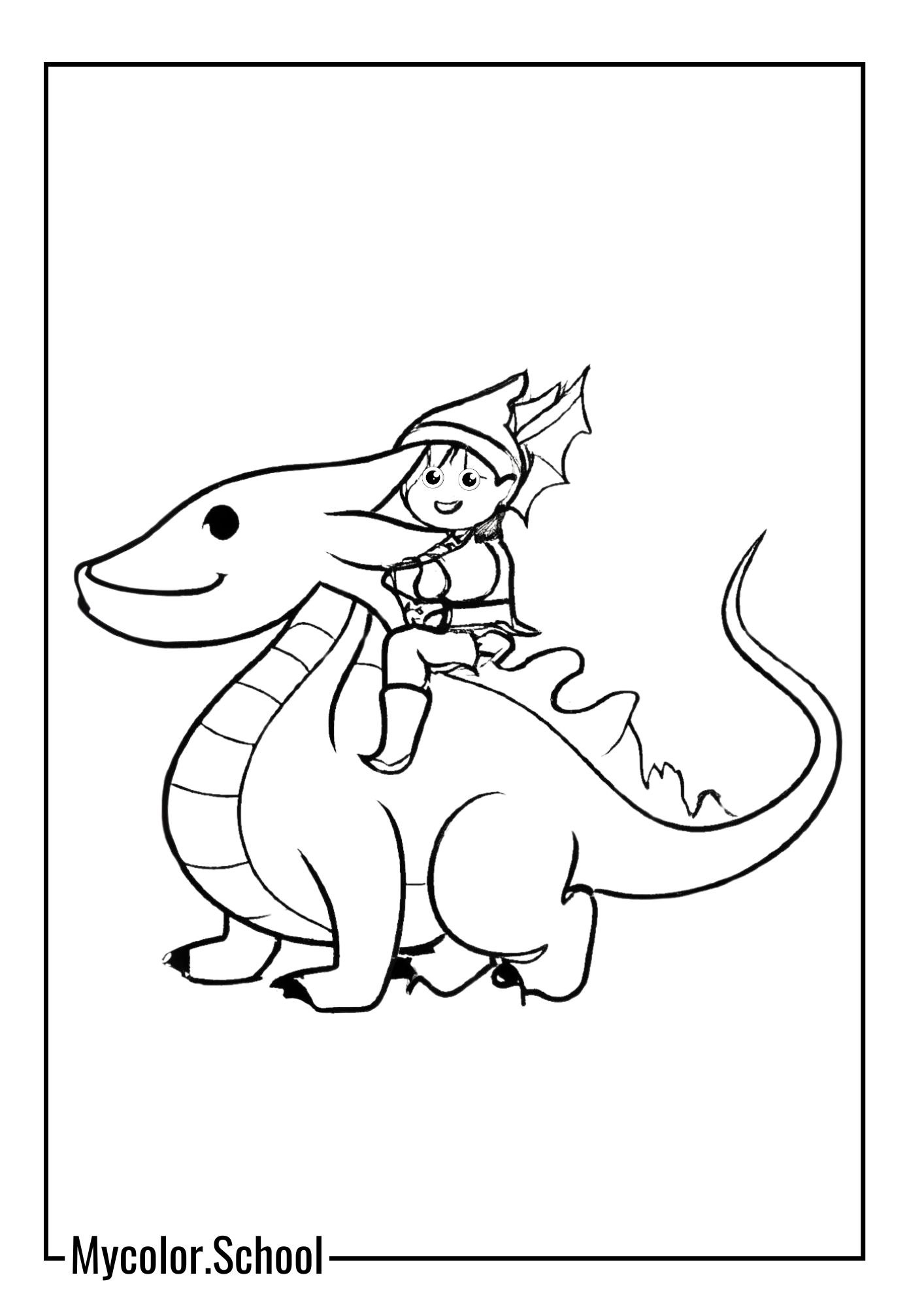 Elf Coloring Pages elf riding on the back of a friendly dragon