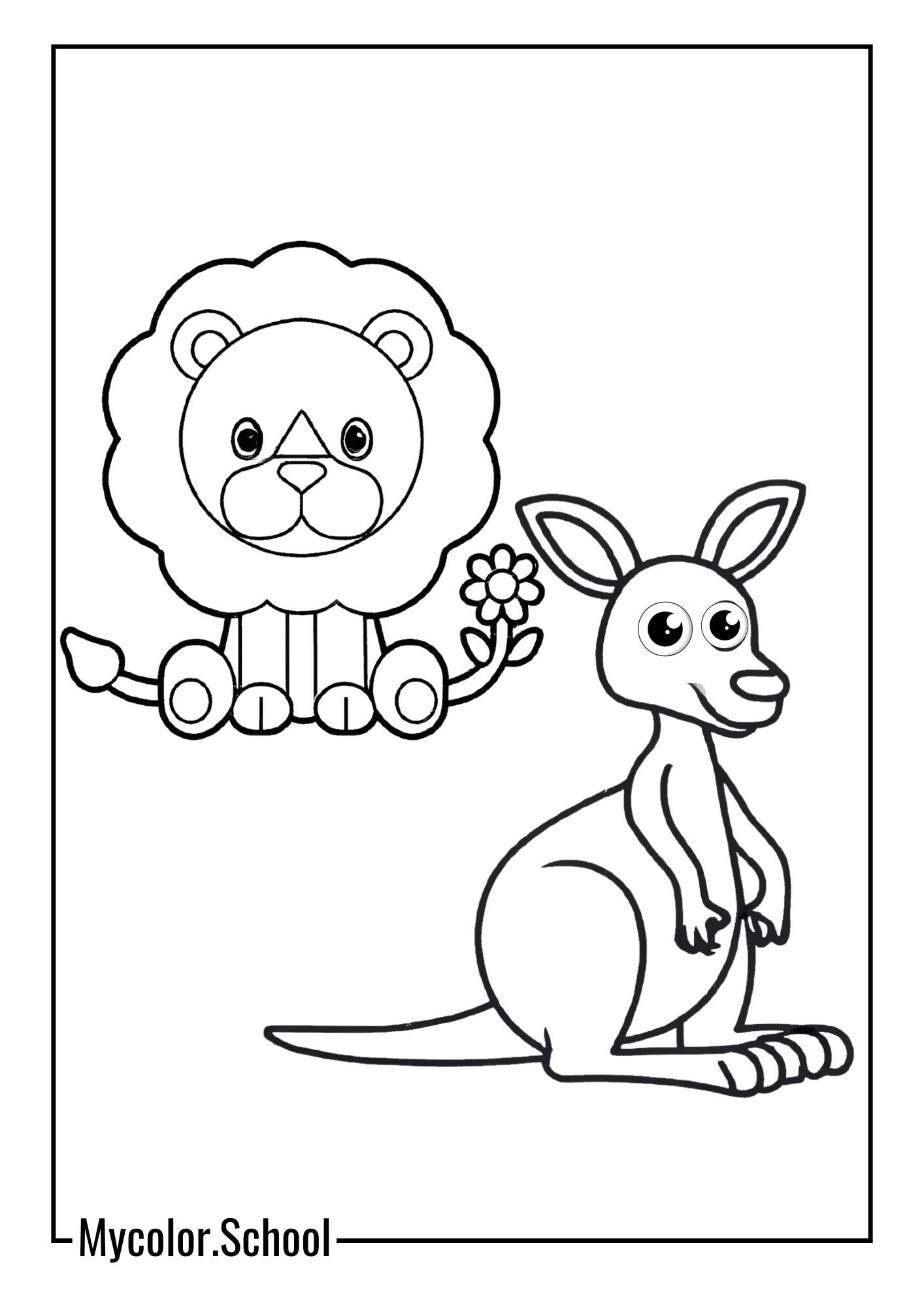 Globe Coloring Pages animals from different continents, such as lions in Africa and kangaroos in Australia