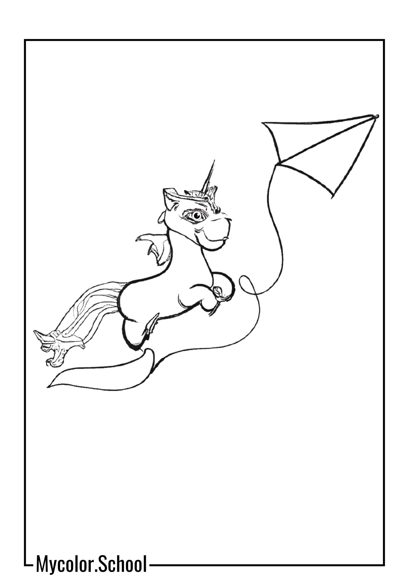 Kite Coloring Pages kite design features a magical unicorn soaring through the sky