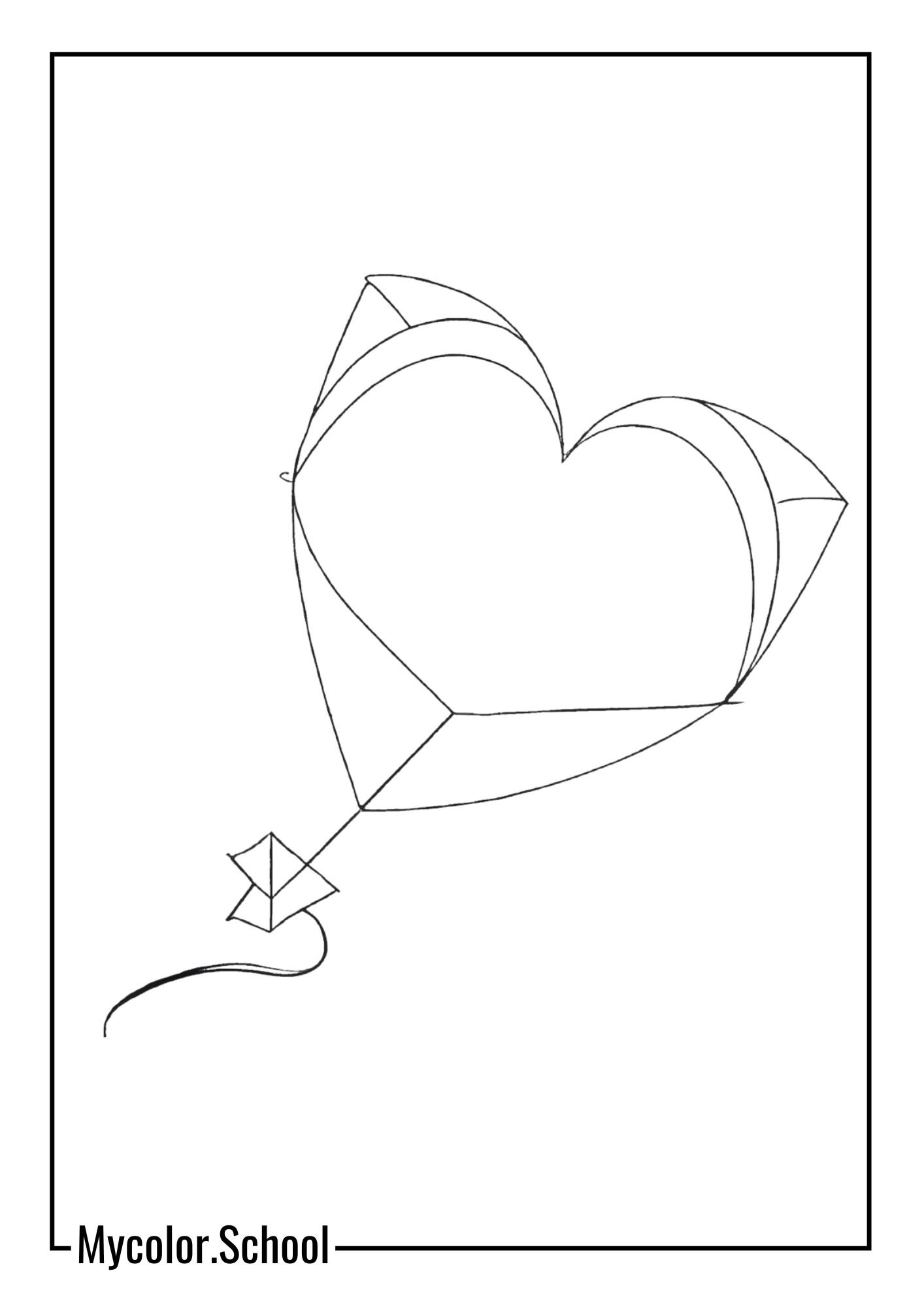 Kite Coloring Pages kite in the shape of a heart