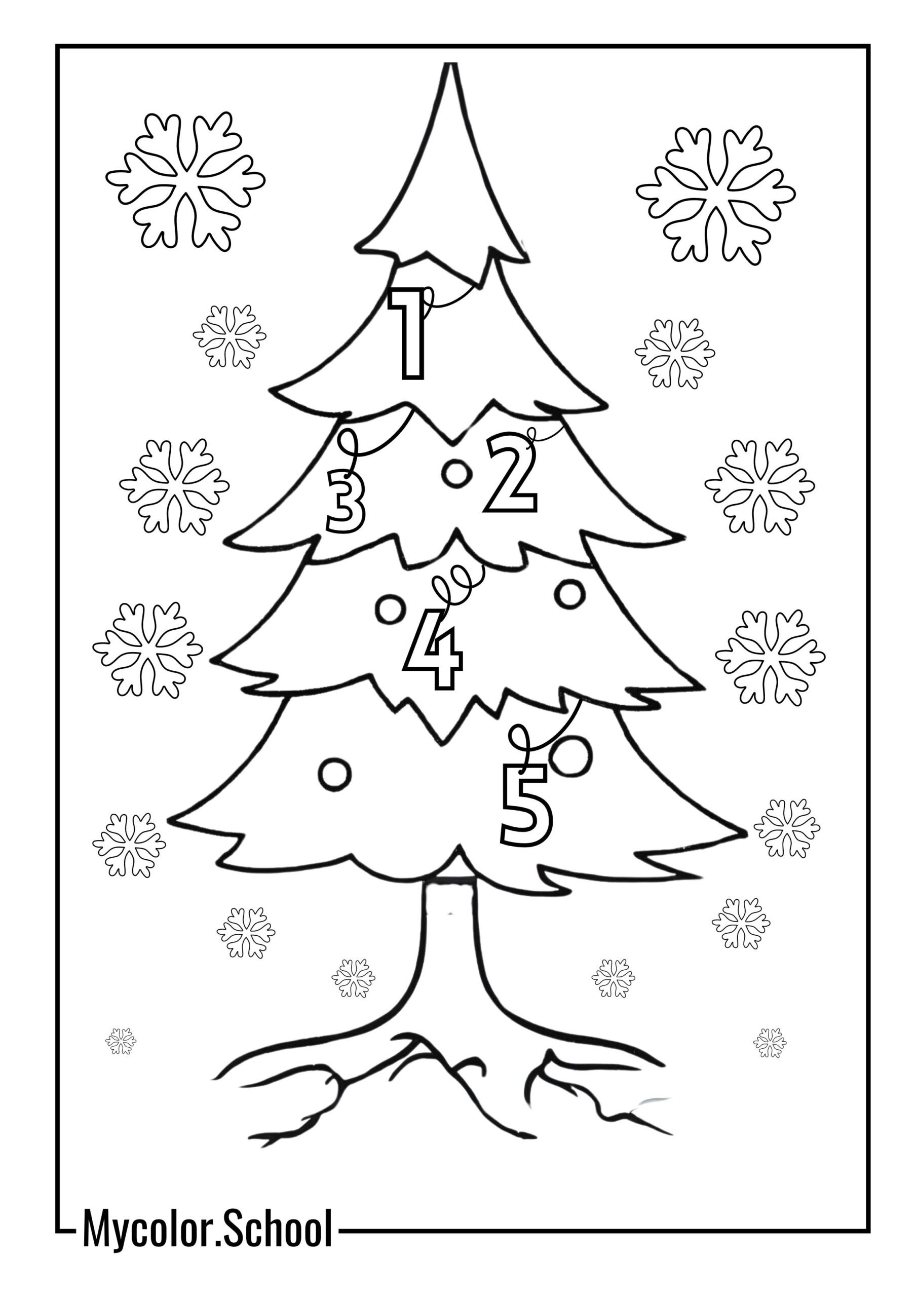 Number Coloring Pages decorated tree with numbers scattered all around