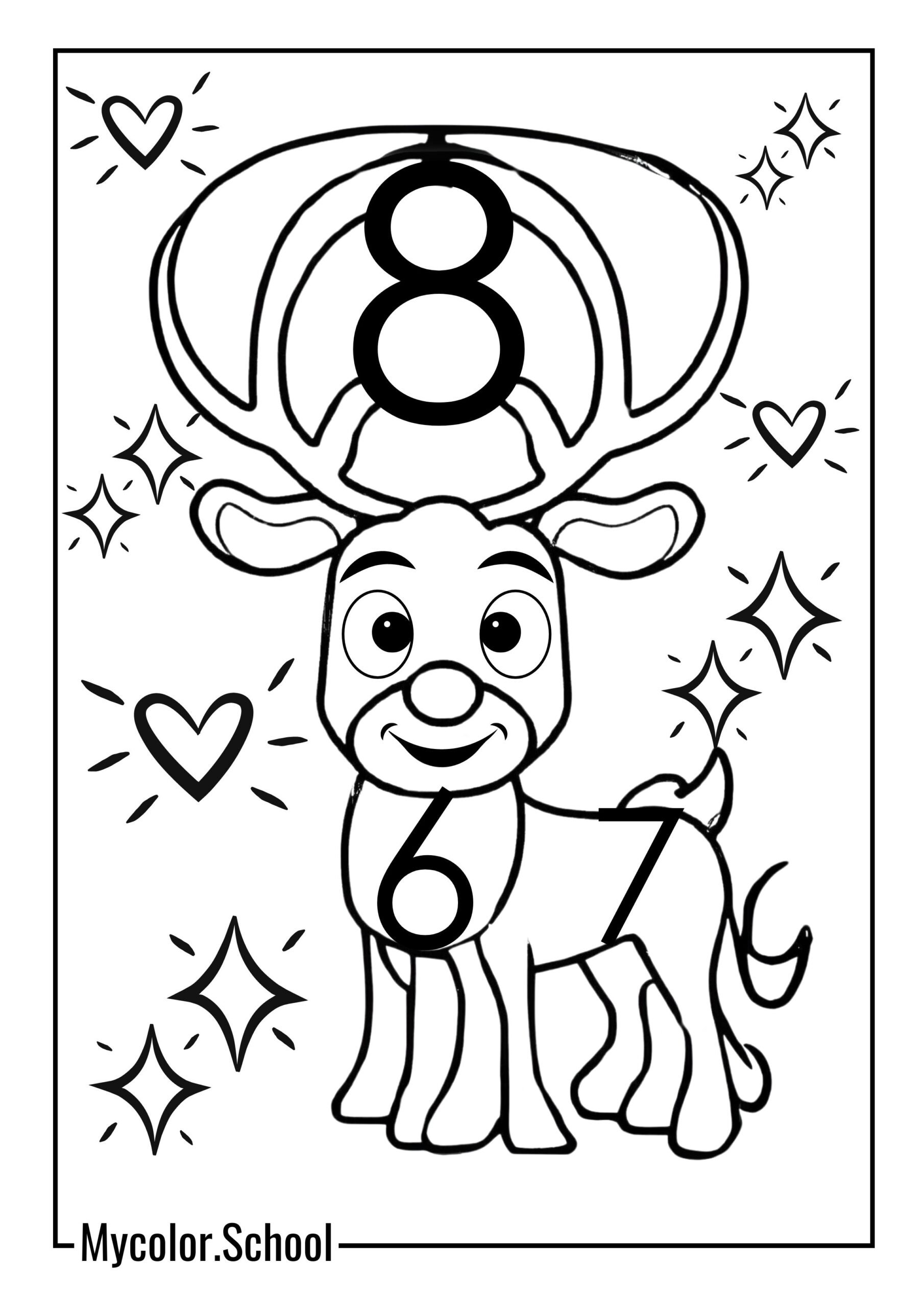 Number Coloring Pages cute reindeer number