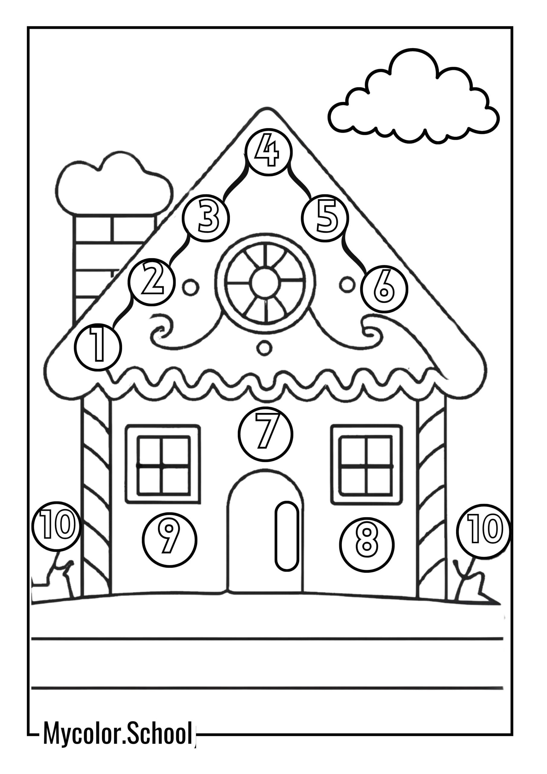 Number Coloring Pages gingerbread house number