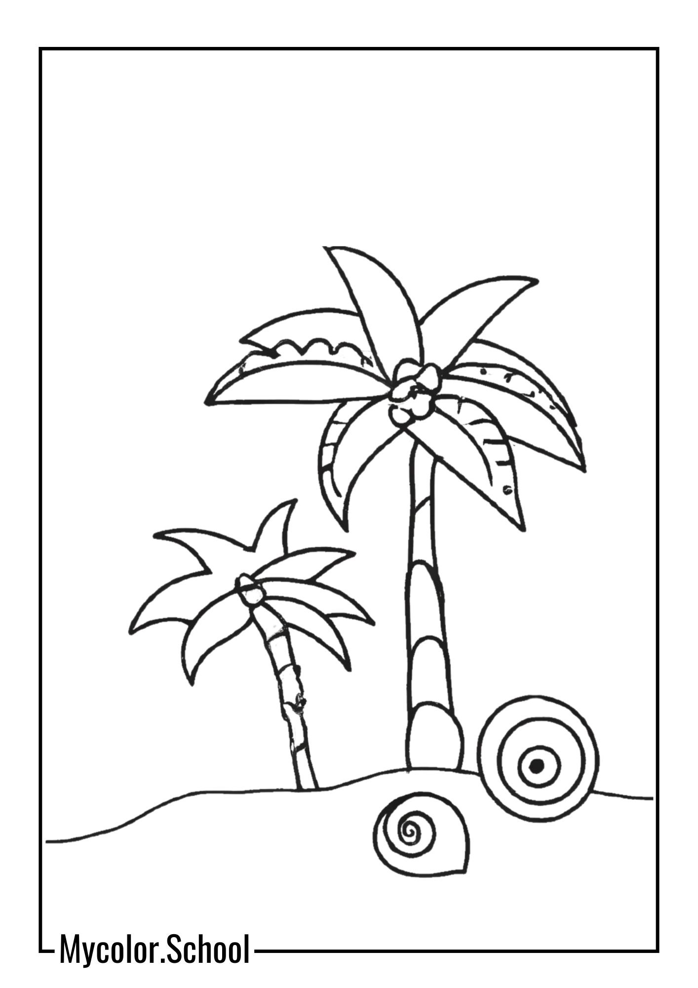 Ocean Coloring Pages palm trees and seashells