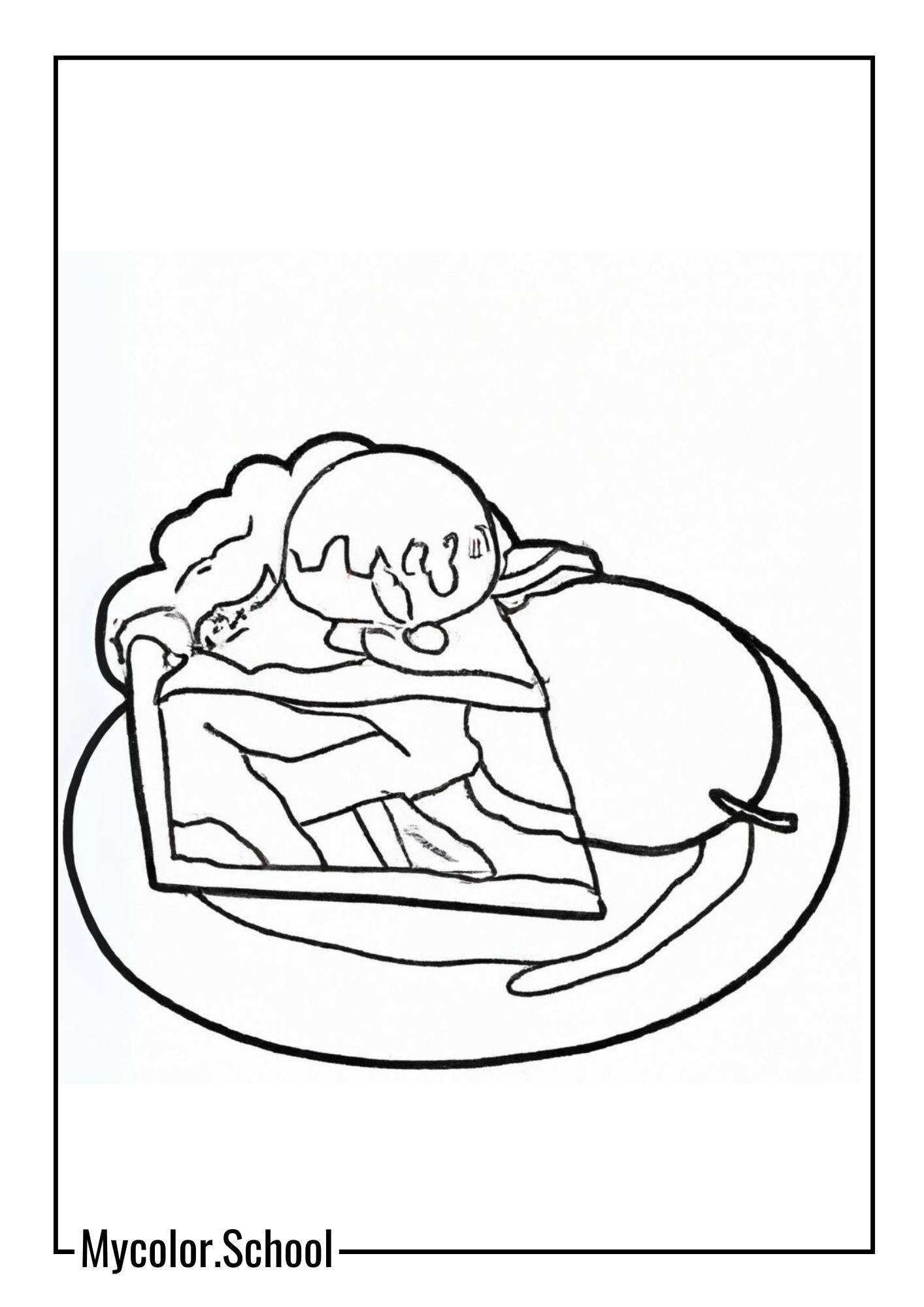 Pie Coloring Pages slice of apple pie with a scoop of vanilla ice cream on top