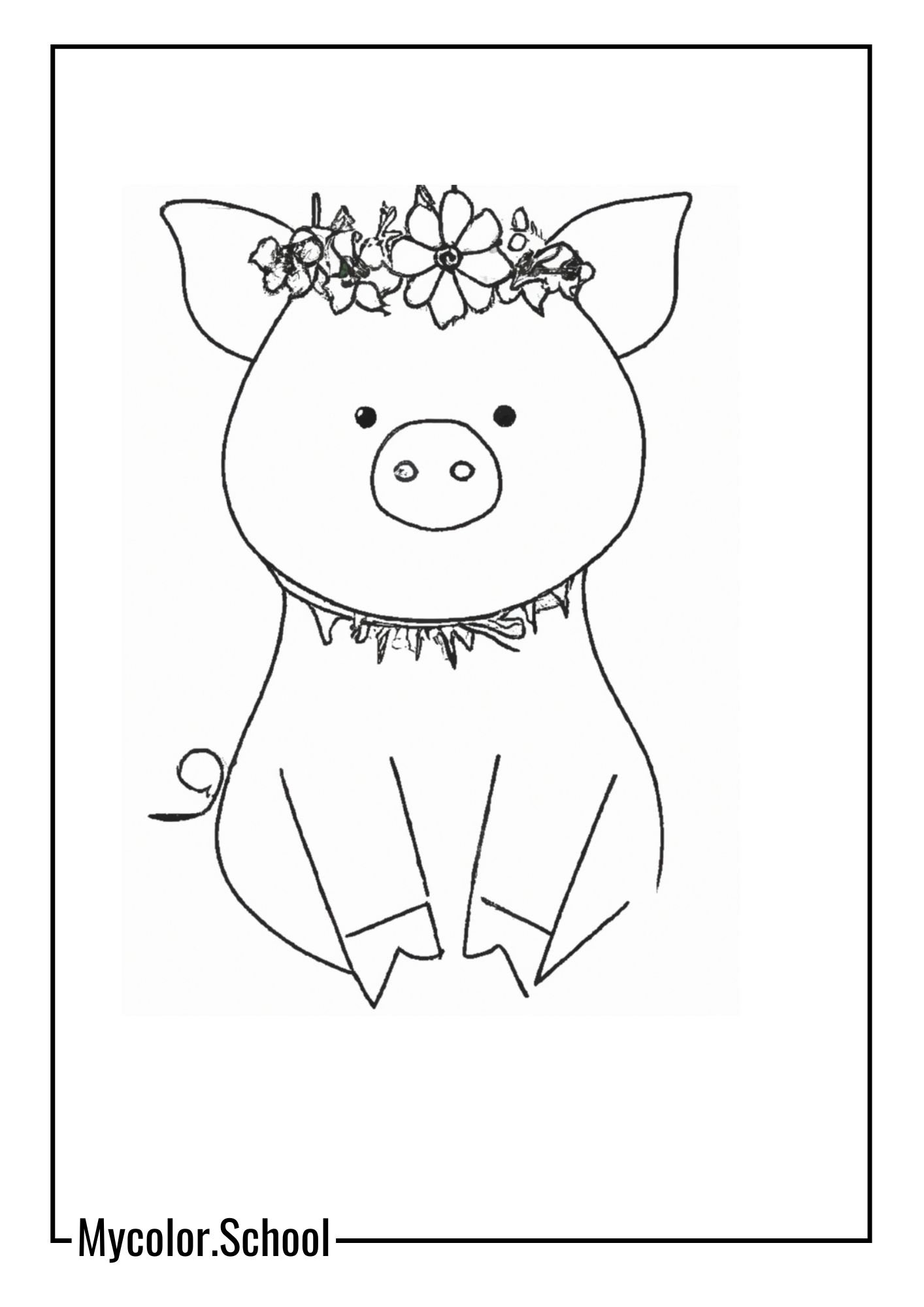 Piggy Coloring Pages piggy with a flower crown