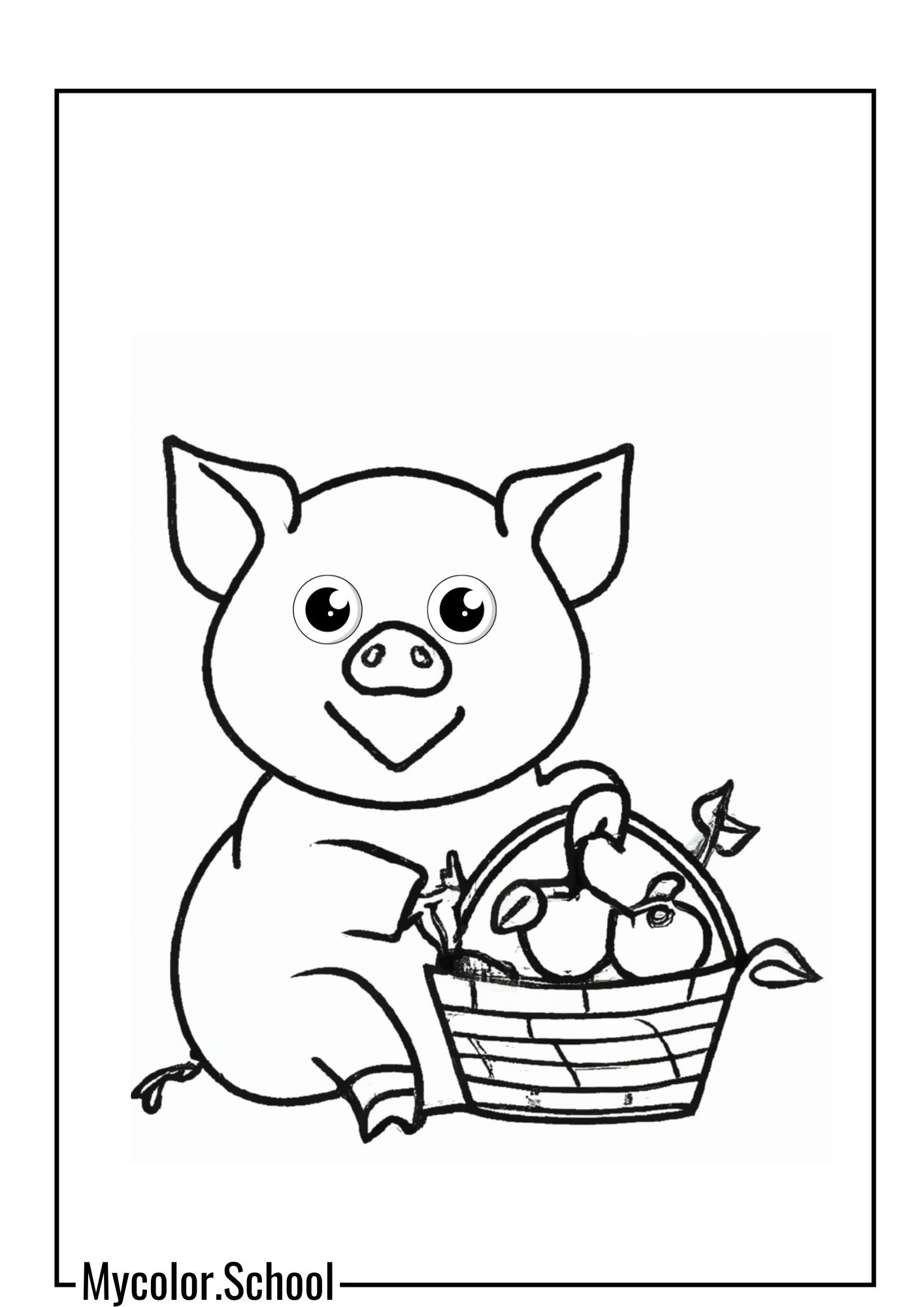 Piggy Coloring Pages piggy with a basket of apples