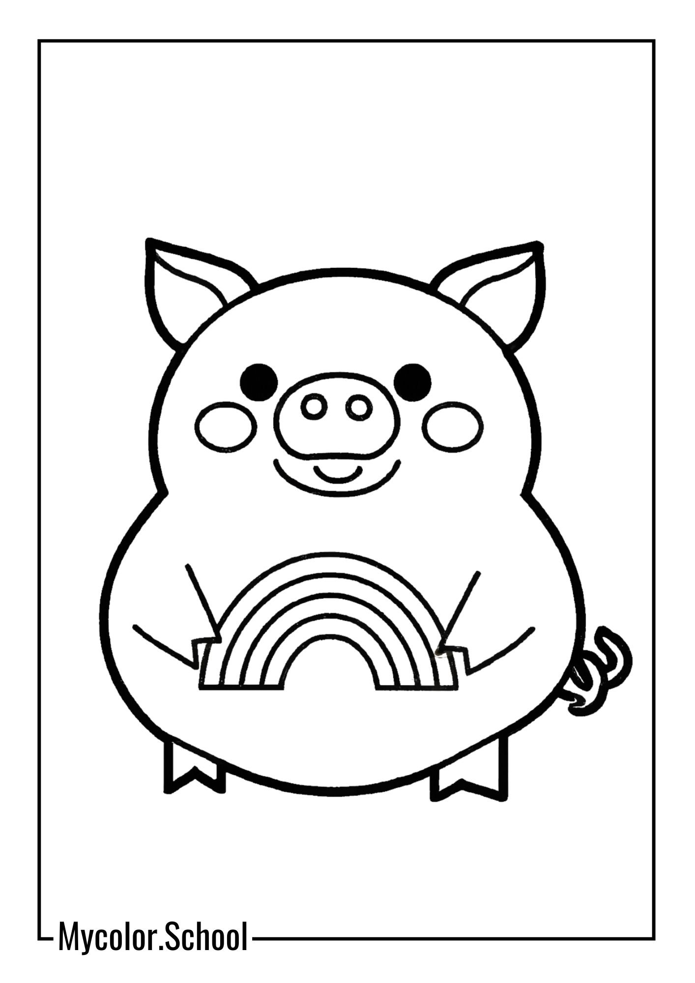 Piggy Coloring Pages piggy with a rainbow