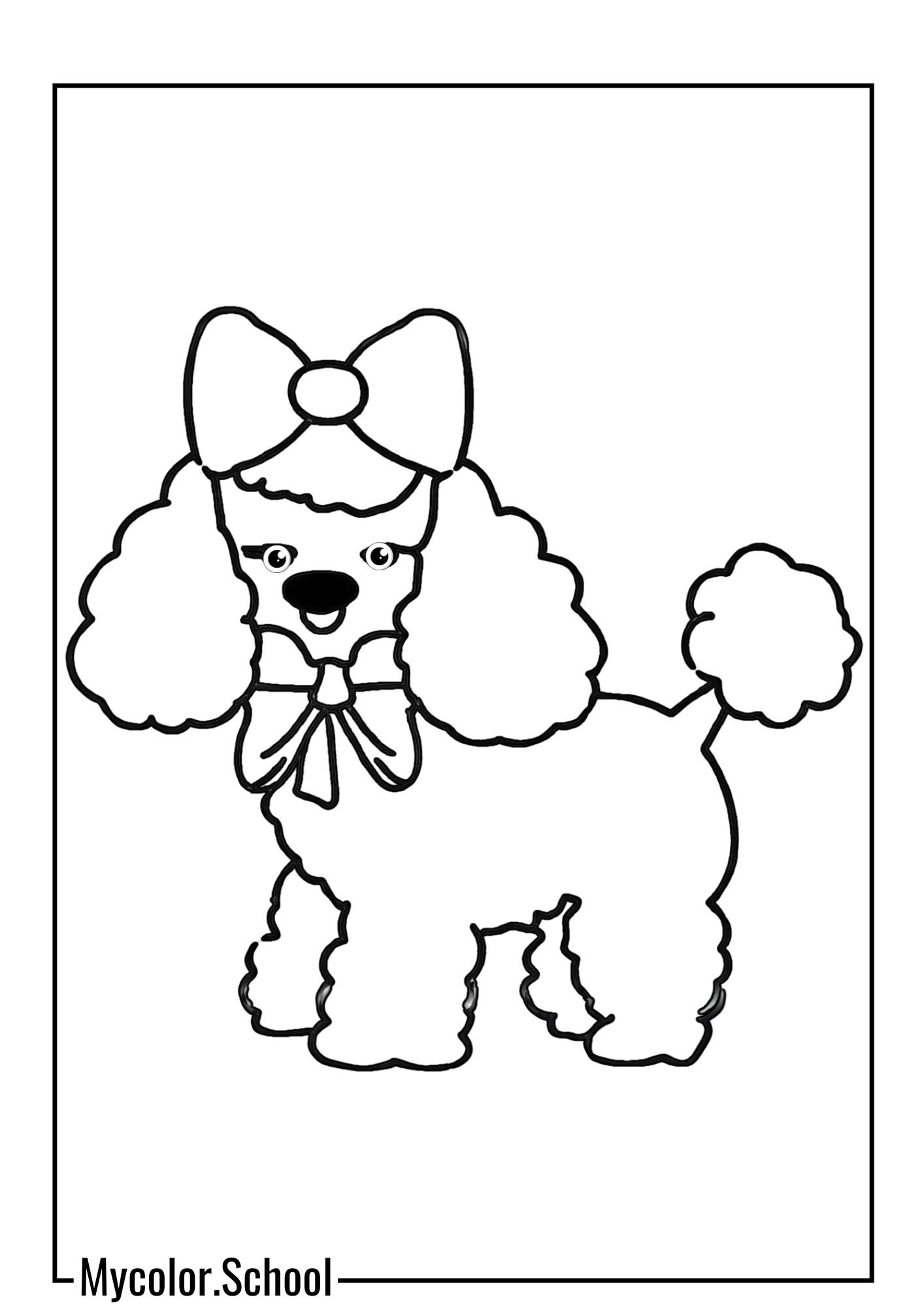 Poodle Coloring Pages poodle with a bow on its head