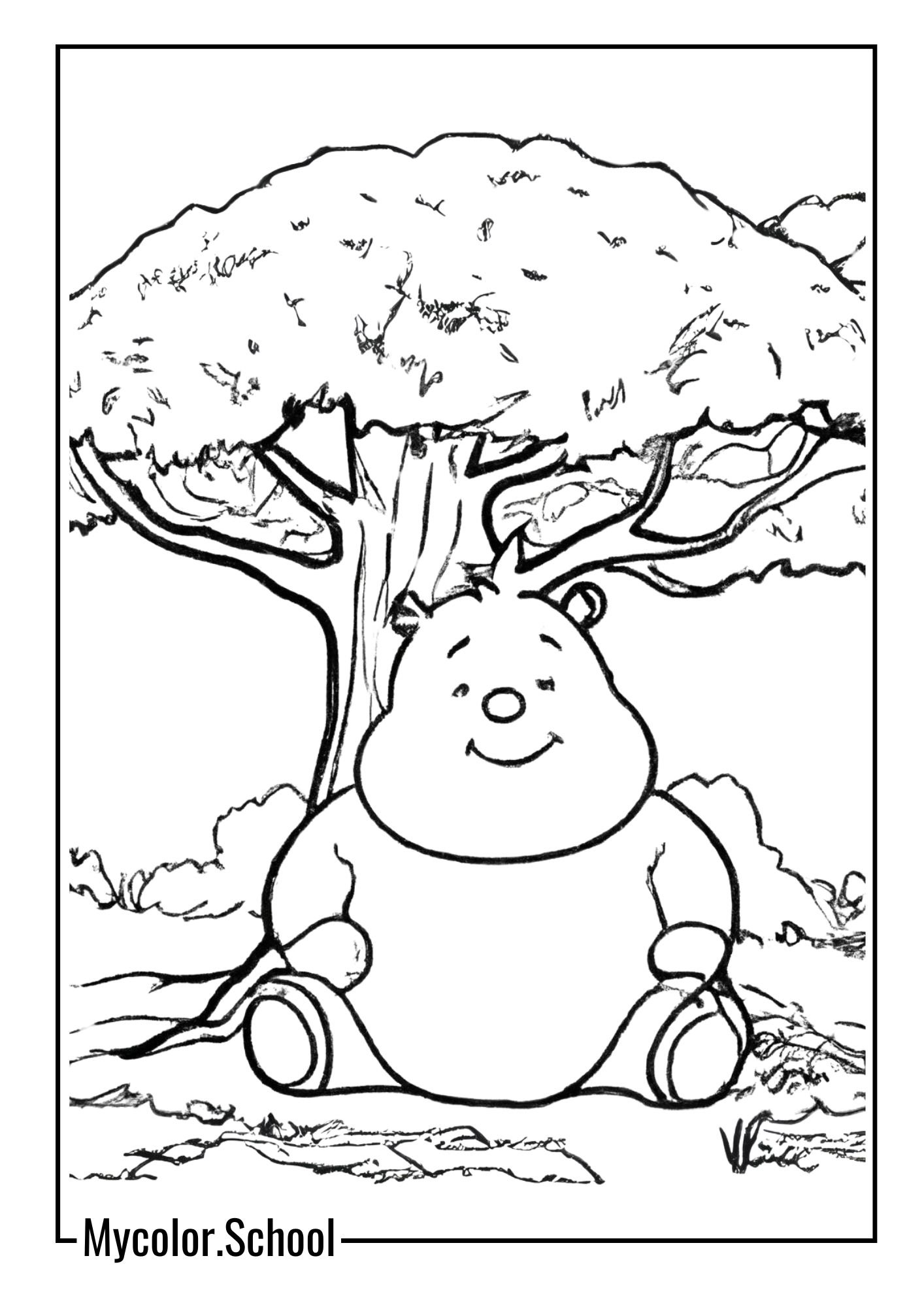 Pooh Coloring Pages Pooh under the tree