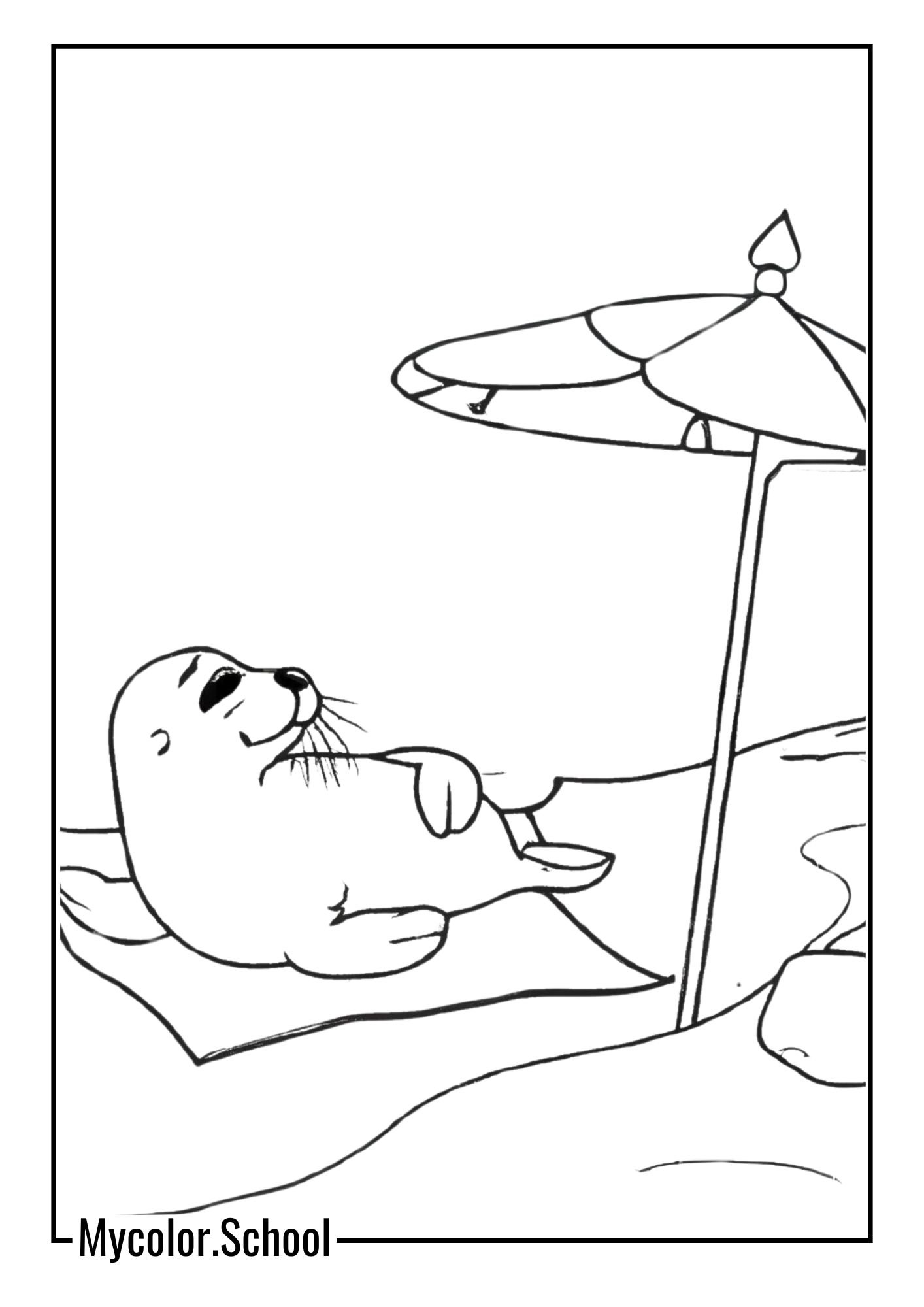 Seal Coloring Pages seal sunbathing on a beach