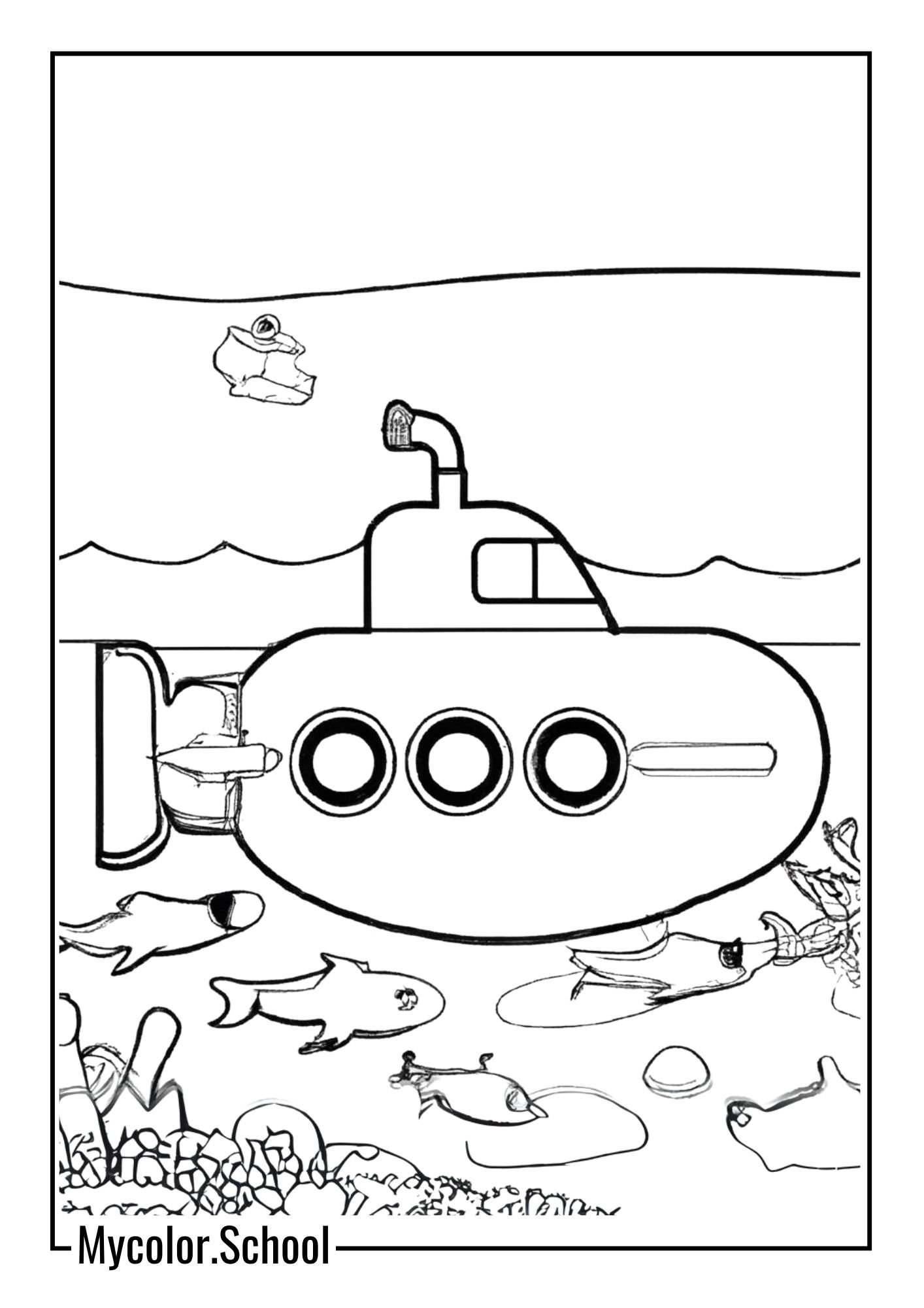 Submarine Coloring Pages submarine surrounded by a variety of marine life