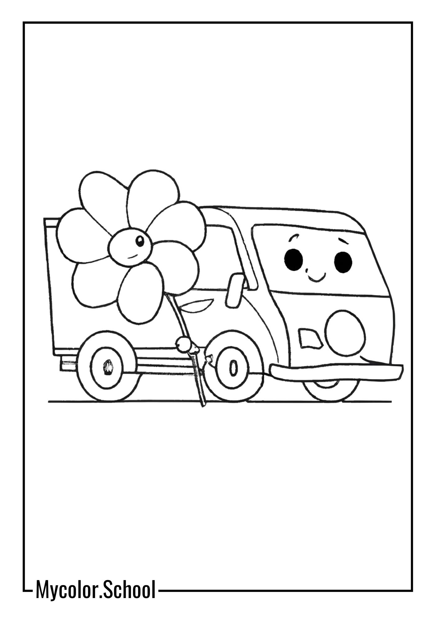 Van Coloring Pages Flower Delivery Van
