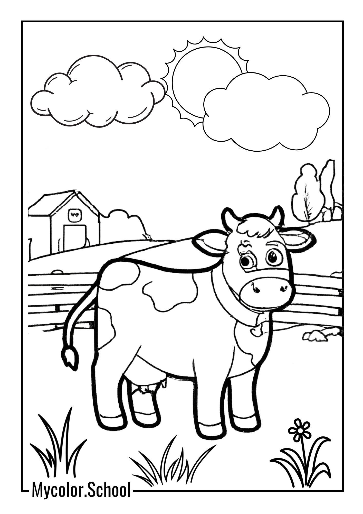farm Coloring Pages adorable cow in the farm