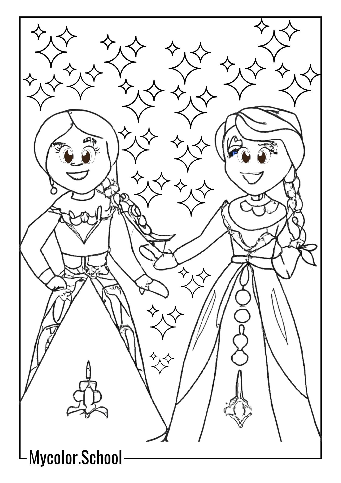 Anna and Elsa Coloring Pages Beautiful Ladies