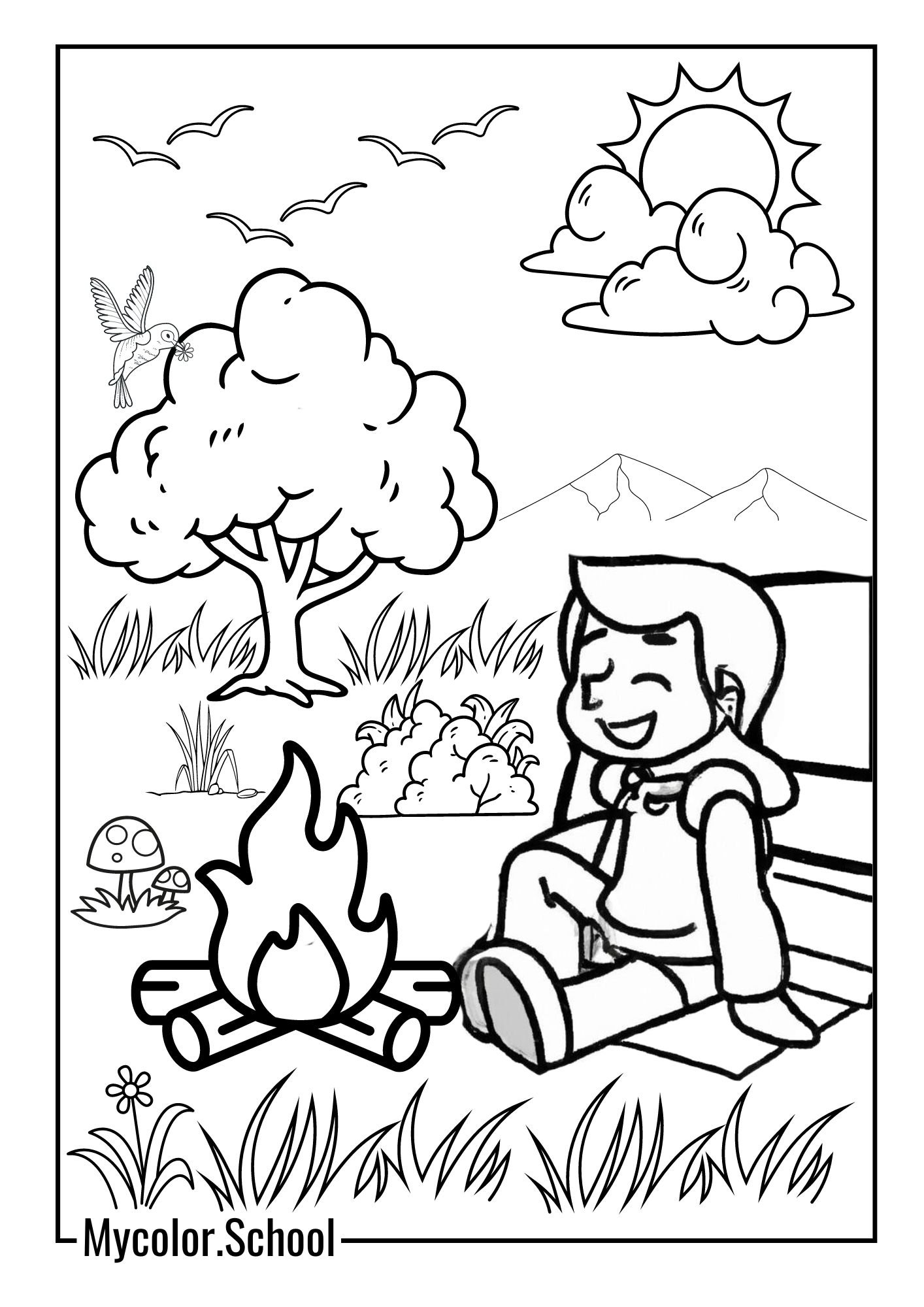 Camping Coloring Pages Cozy Campfire