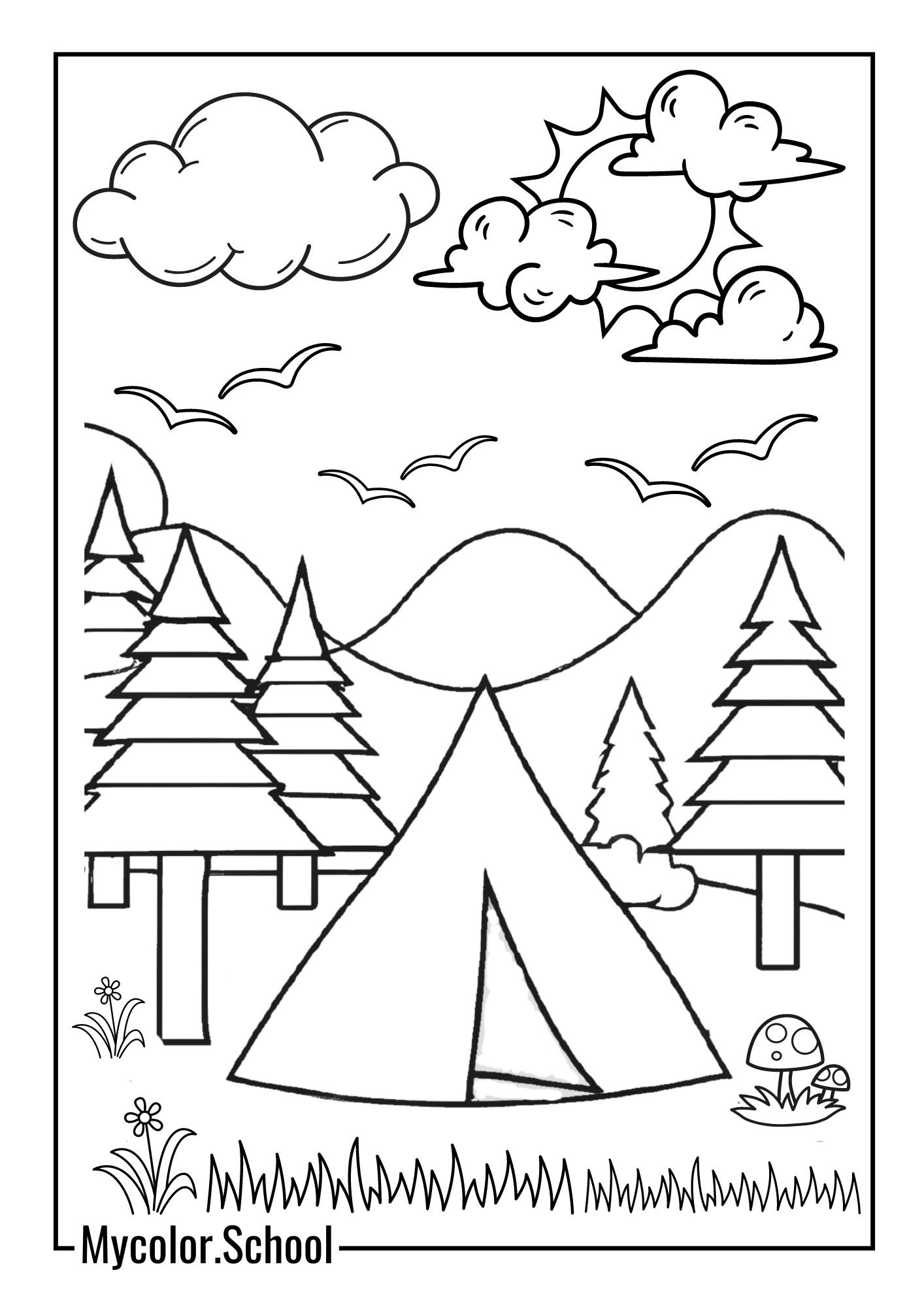 Camping Coloring Pages tent Nestled Among Tall Trees