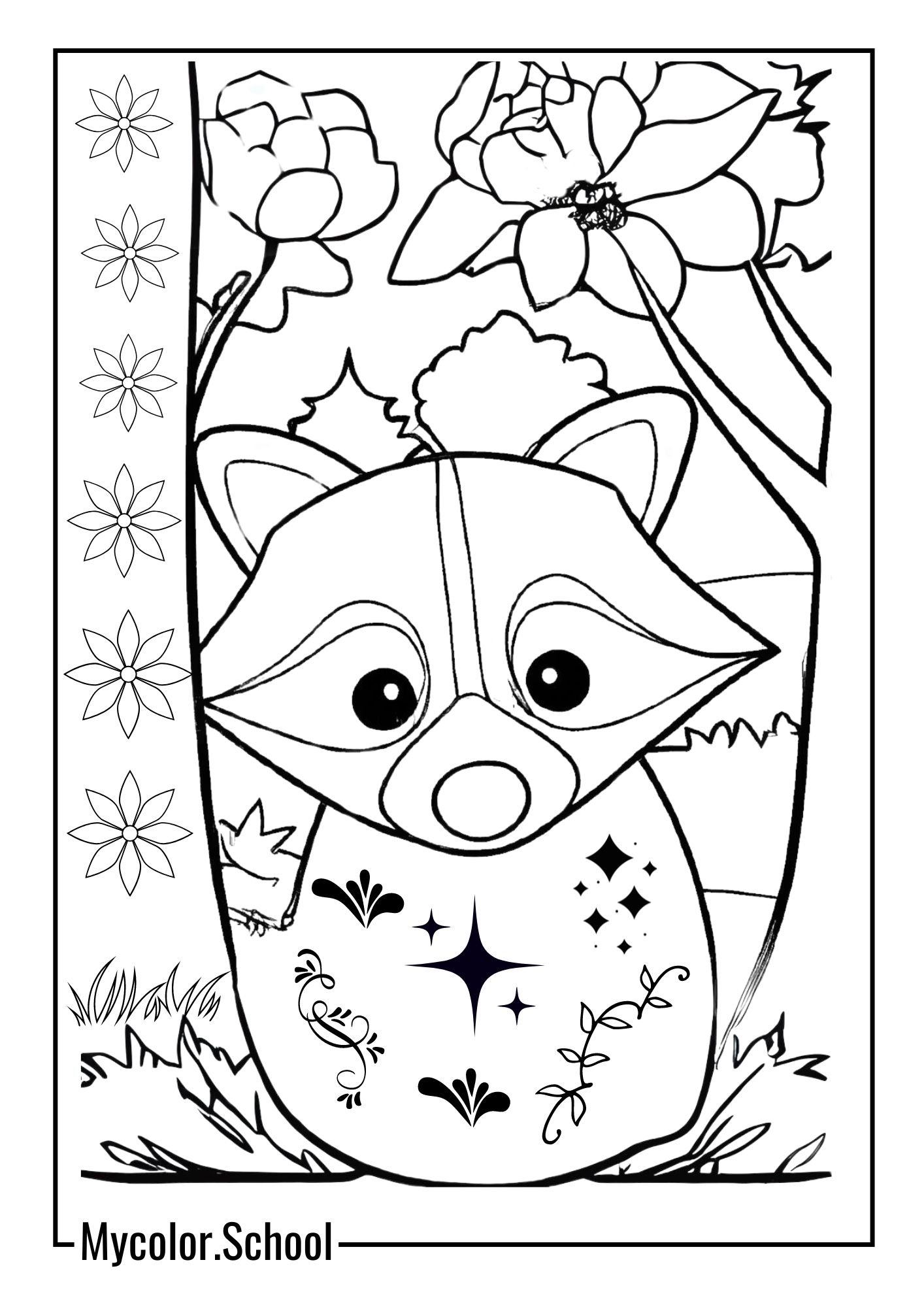 Camping Coloring Pages Cute Raccoon