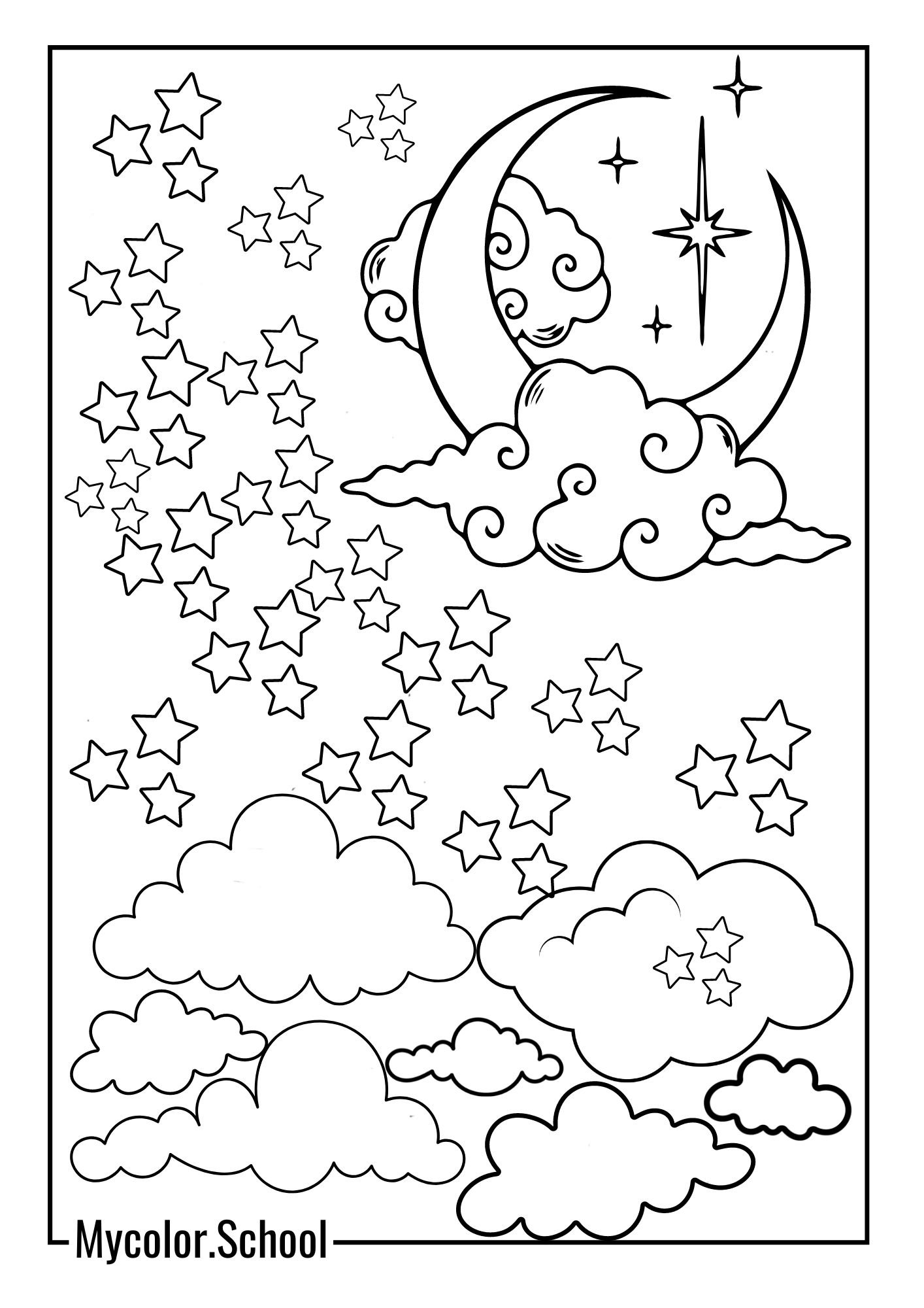 Camping Coloring Pages Night Sky Full of Stars.
