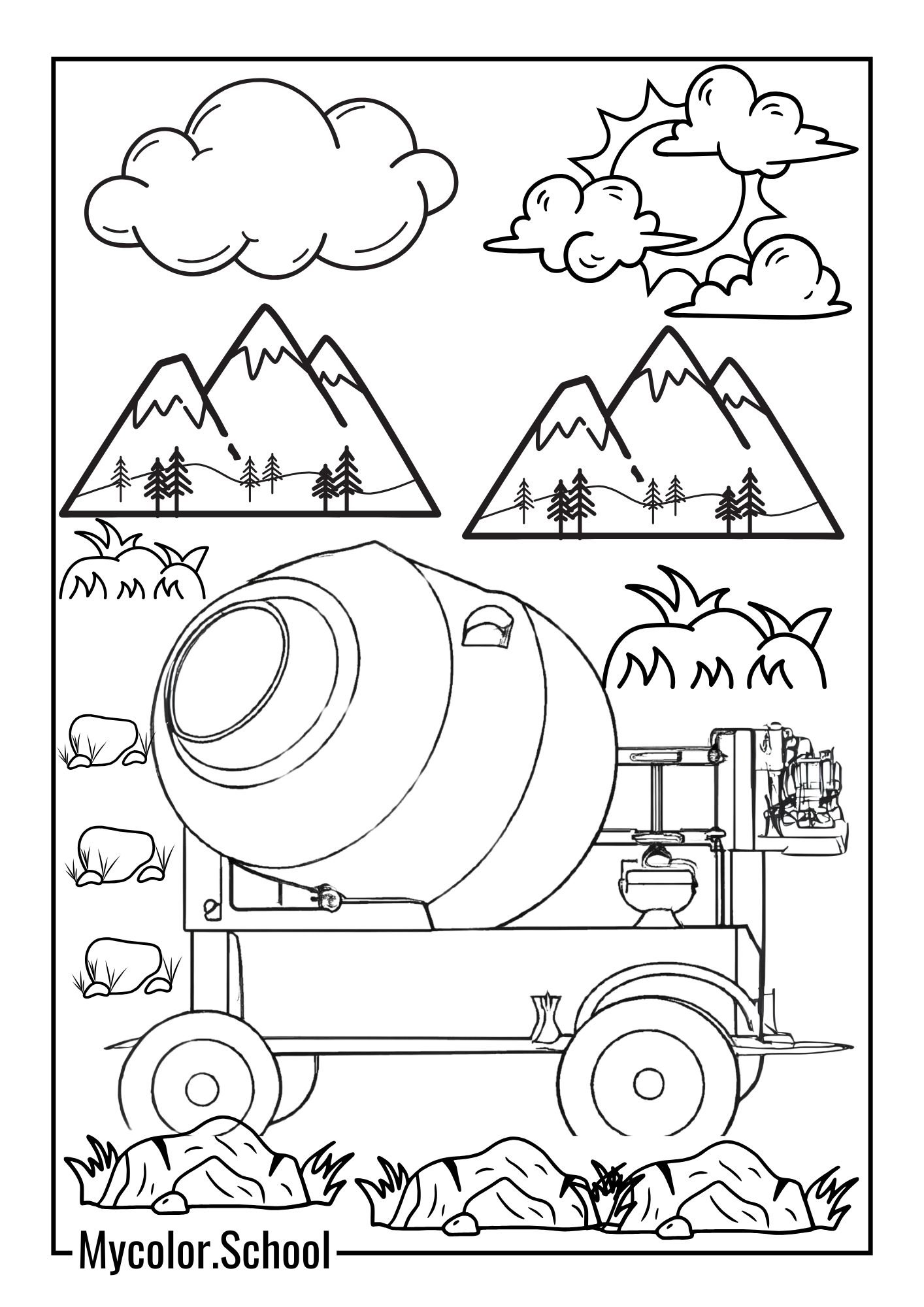 Construction Coloring Pages Cement Mixer