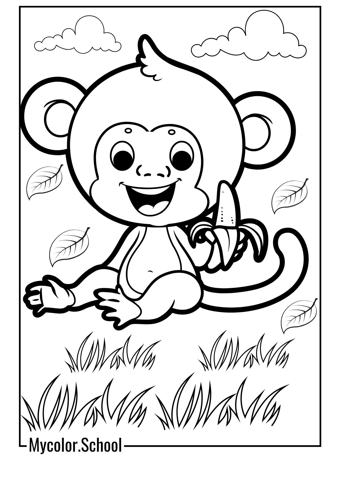 Curious George Coloring Pages George Eating Banana