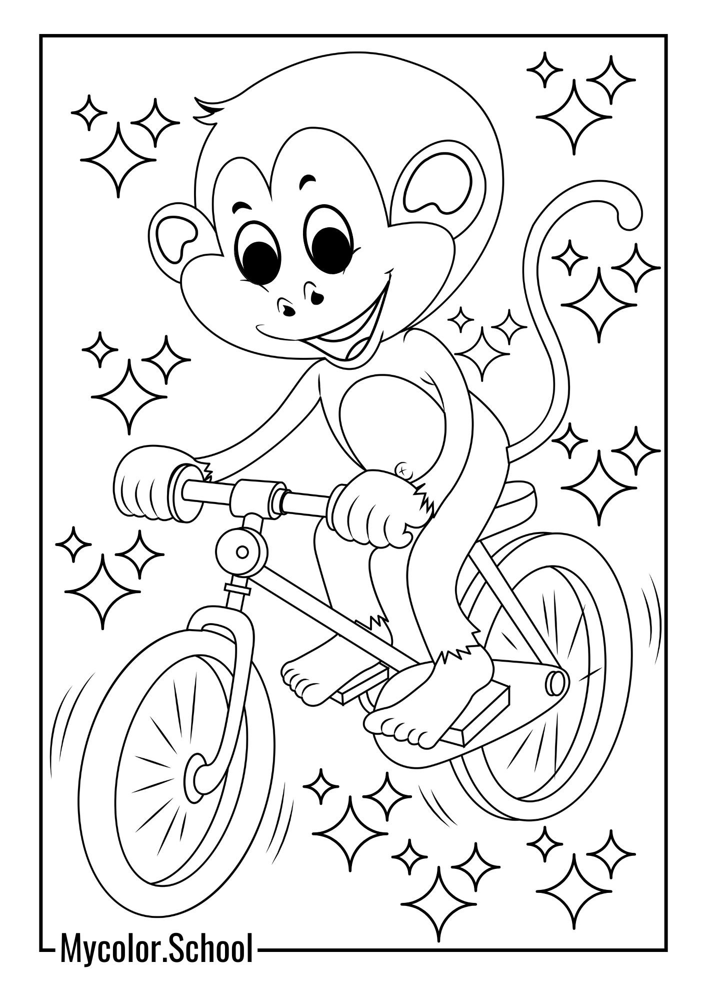 Curious George Coloring Pages riding a bike