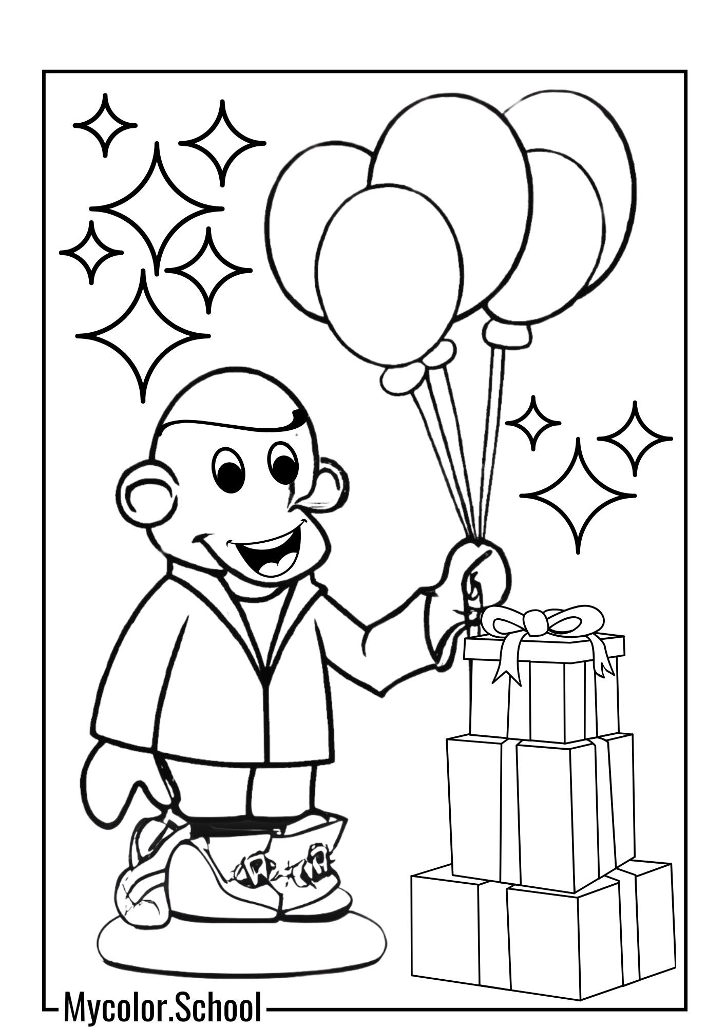 Curious George Coloring Pages stunning balloon and Gift
