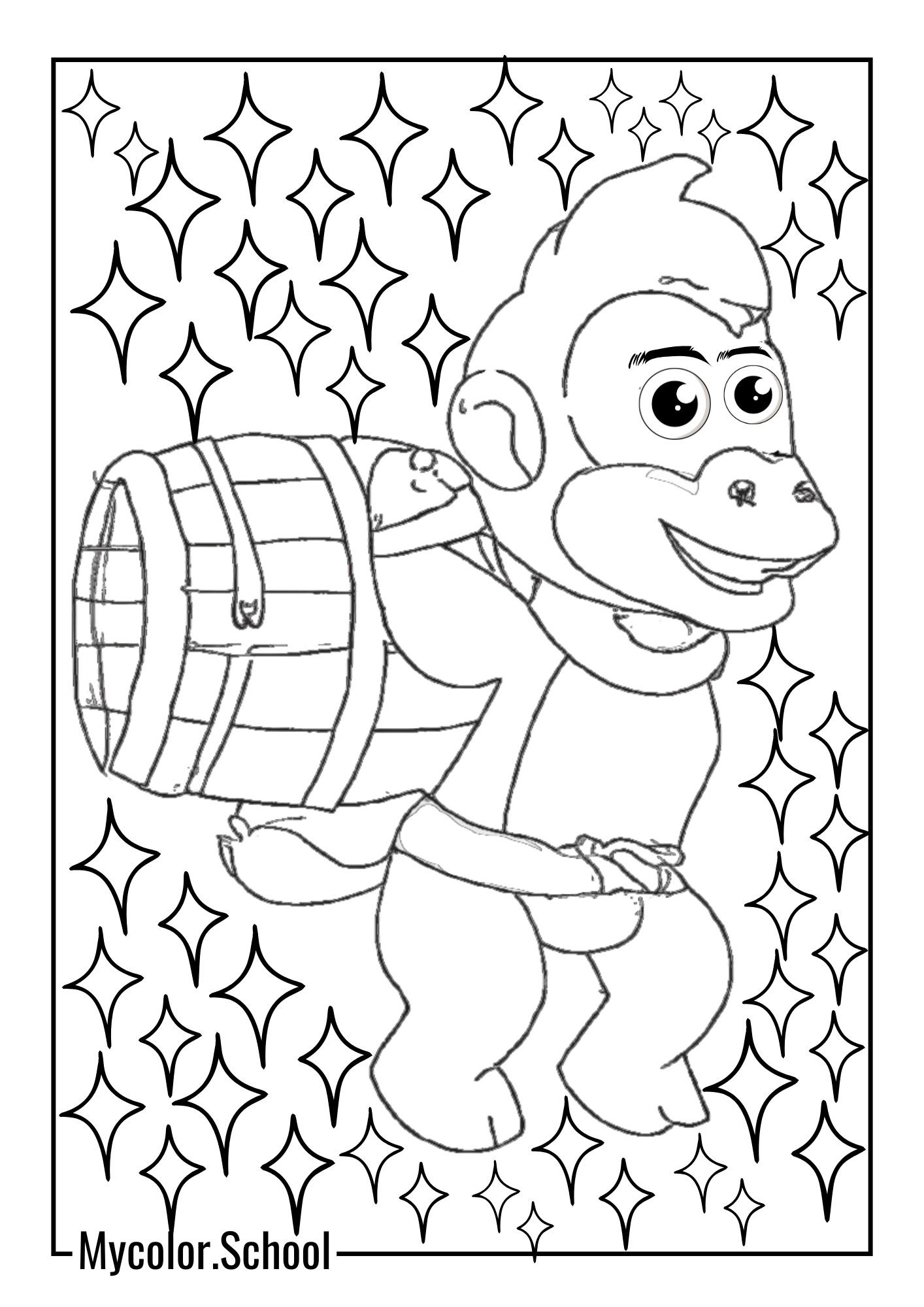 Donkey Kong Coloring Pages carrying barrel