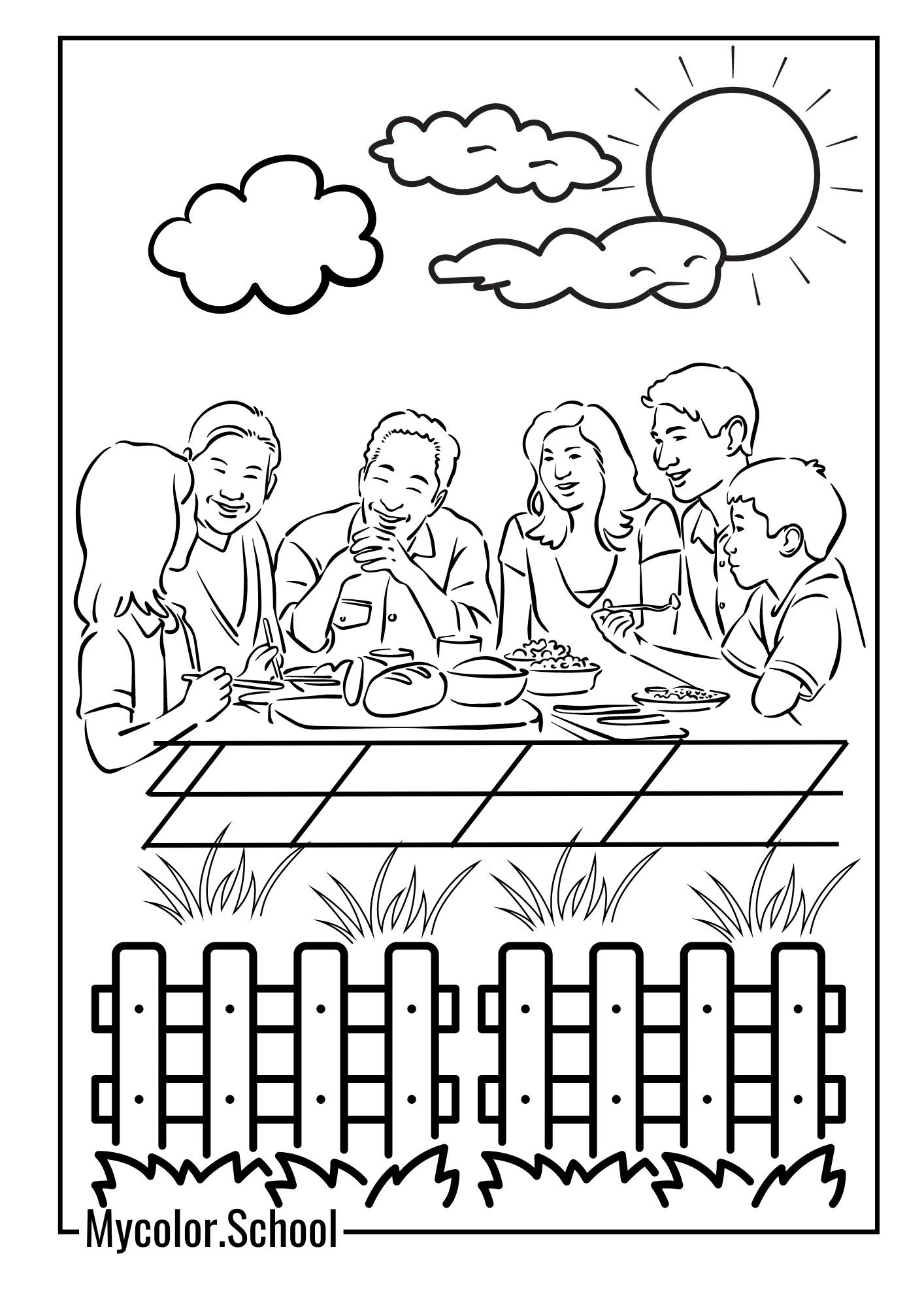 Family Coloring Pages family enjoying a picnic in the park
