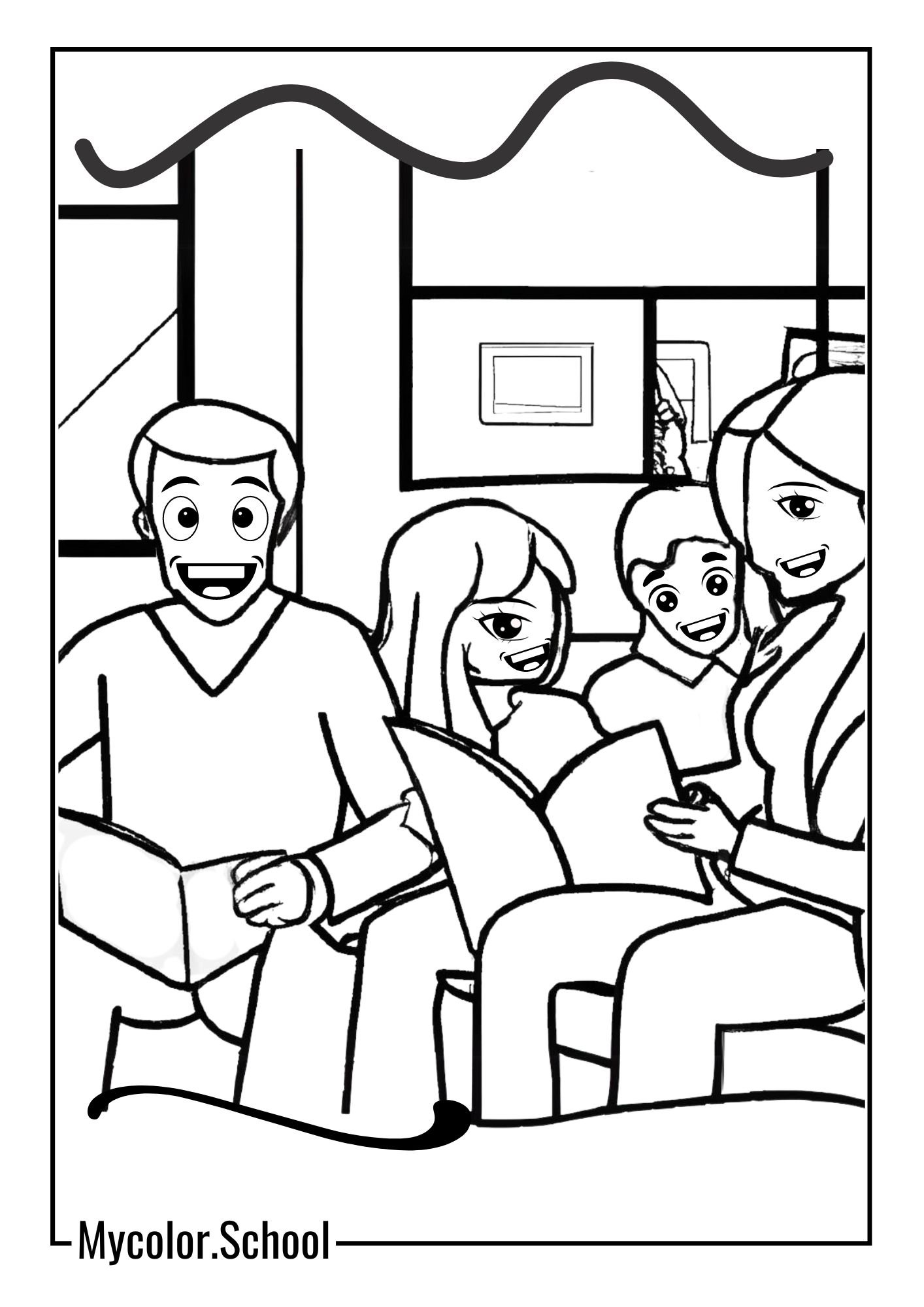 Family Coloring Pages family reading together in the living room