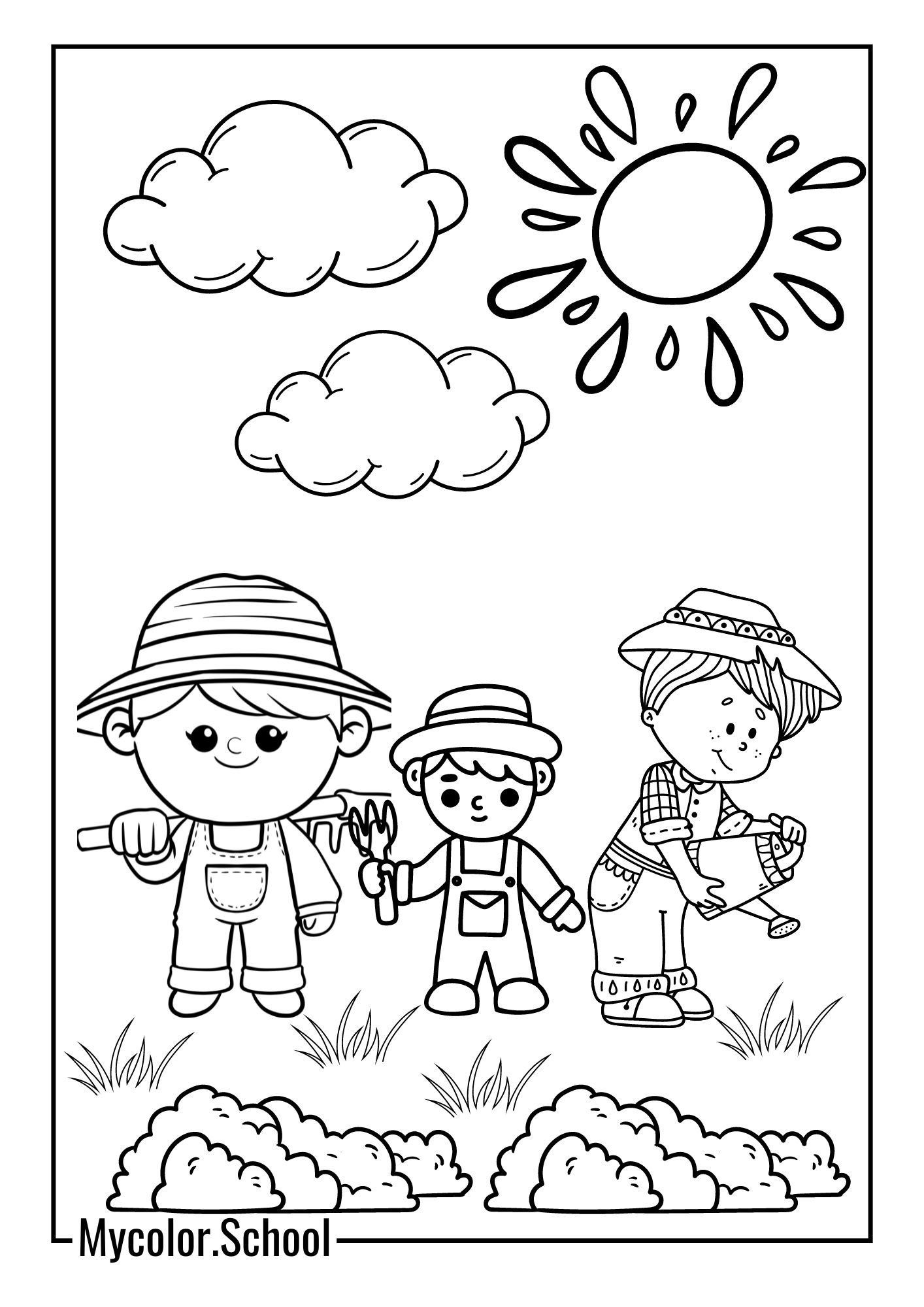 Family Coloring Pages family gardening in their backyard