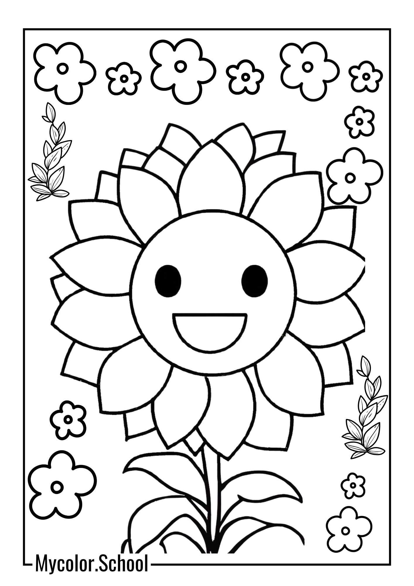 Floral Coloring Pages The Smiley Sunflower