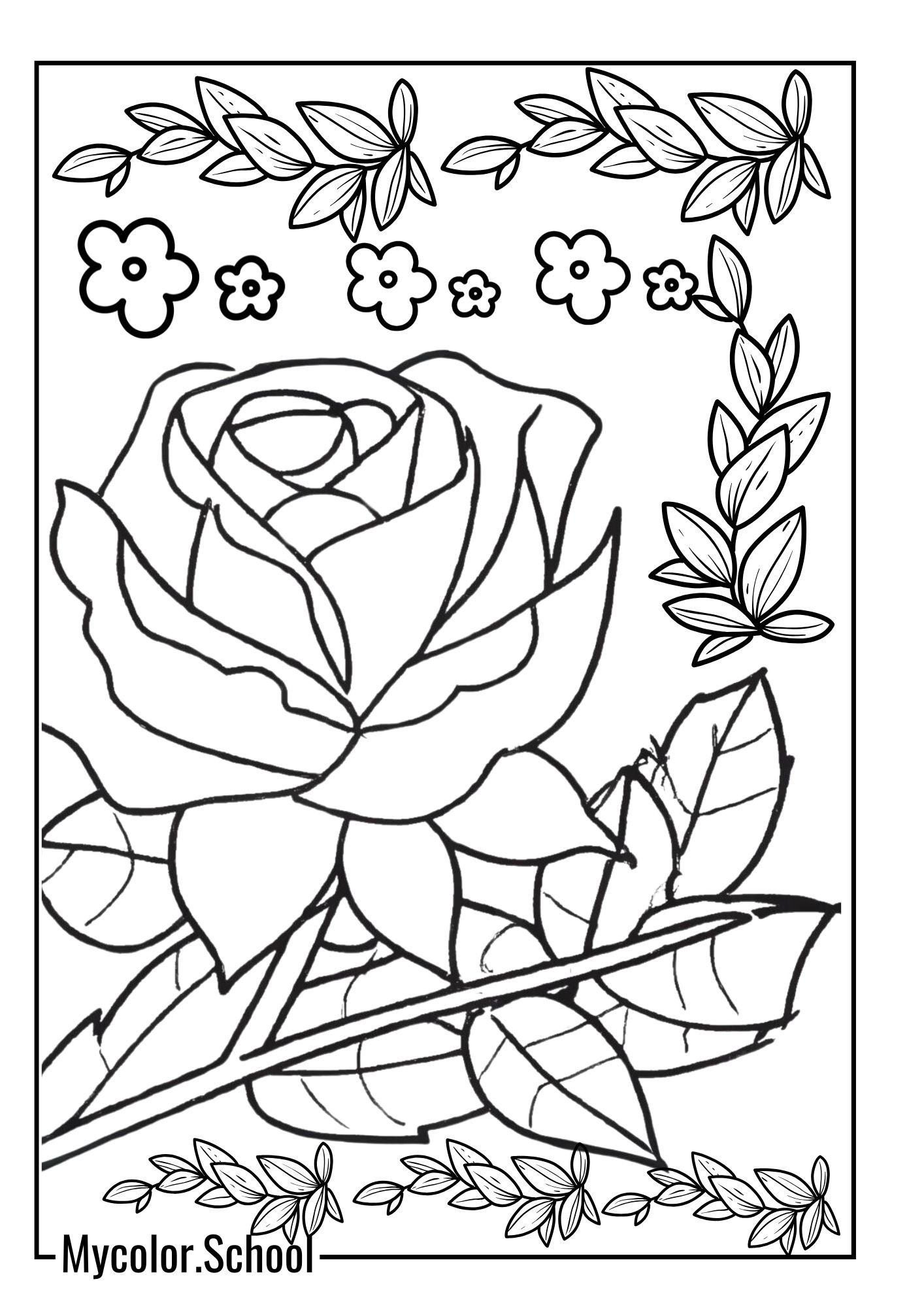 Floral Coloring Pages The Red Rose