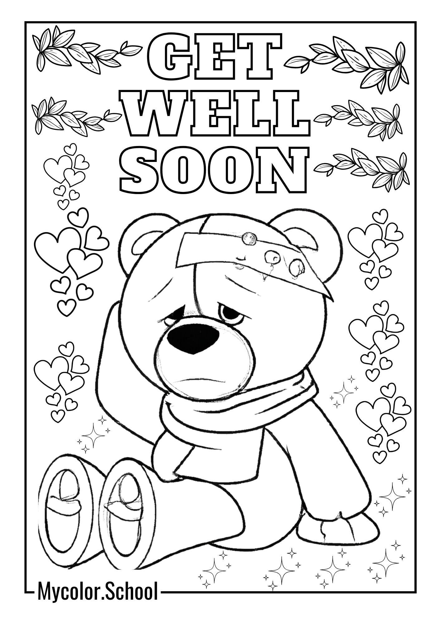 Get Well Soon Coloring Pages Teddy Sick