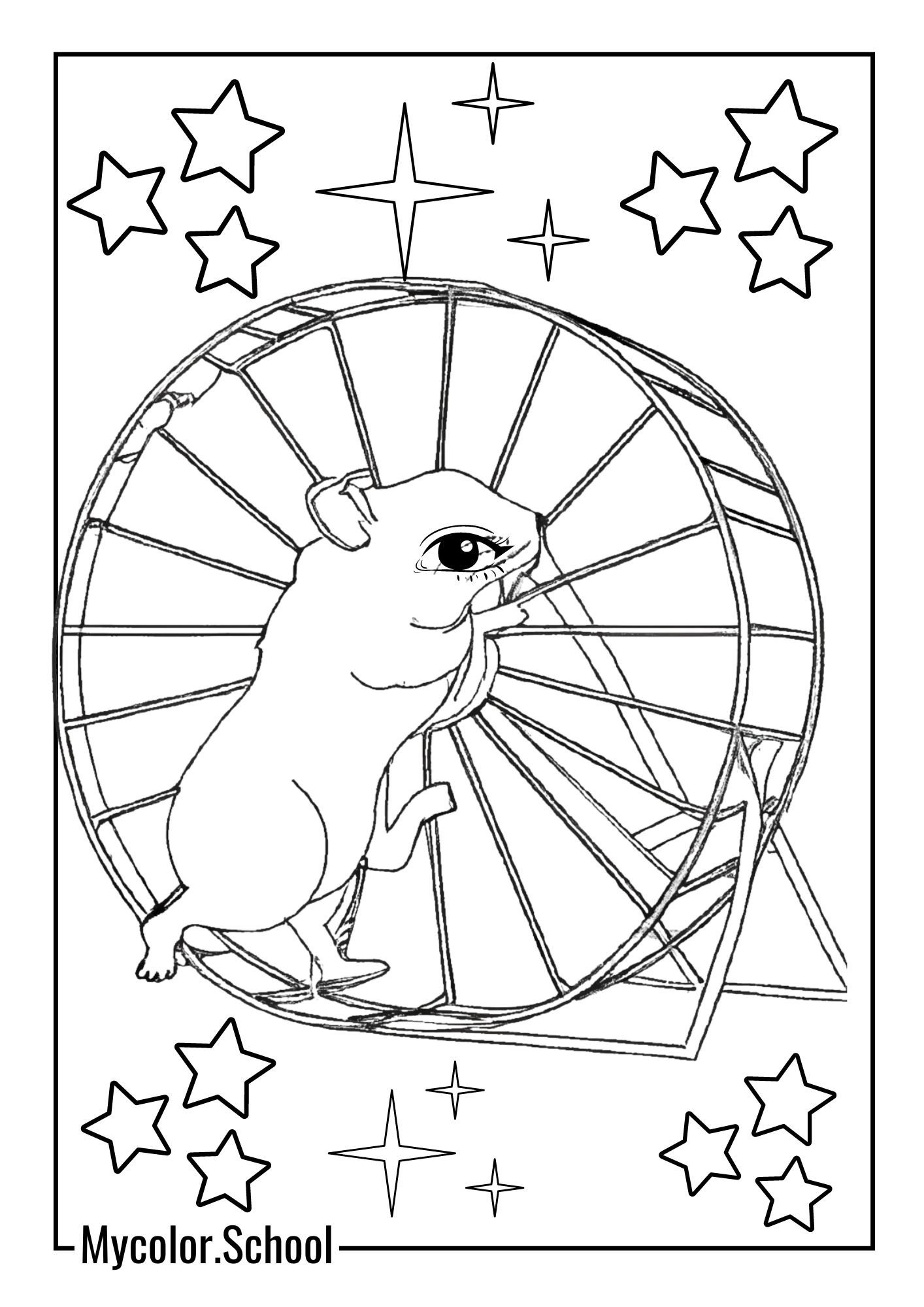 Hamster Coloring Pages hamster running on a wheel