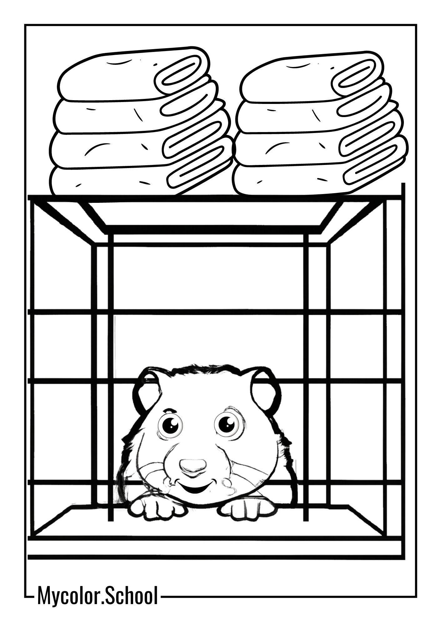 Hamster Coloring Pages peeping out of his cage