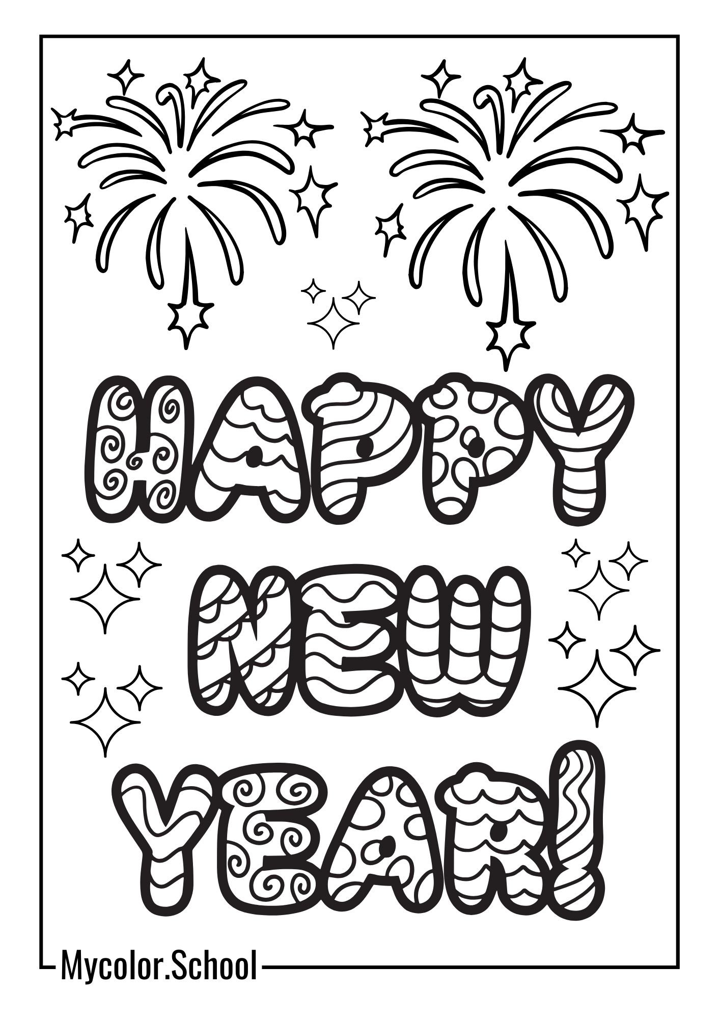 Happy New Year Coloring Pages fireworks