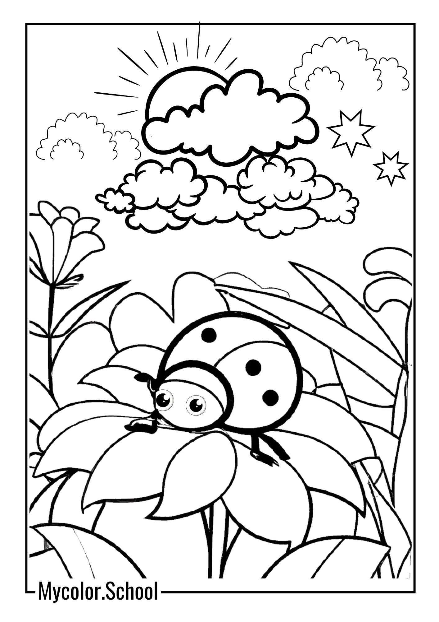 Ladybug Coloring Pages ladybug crawling on a beautiful flower