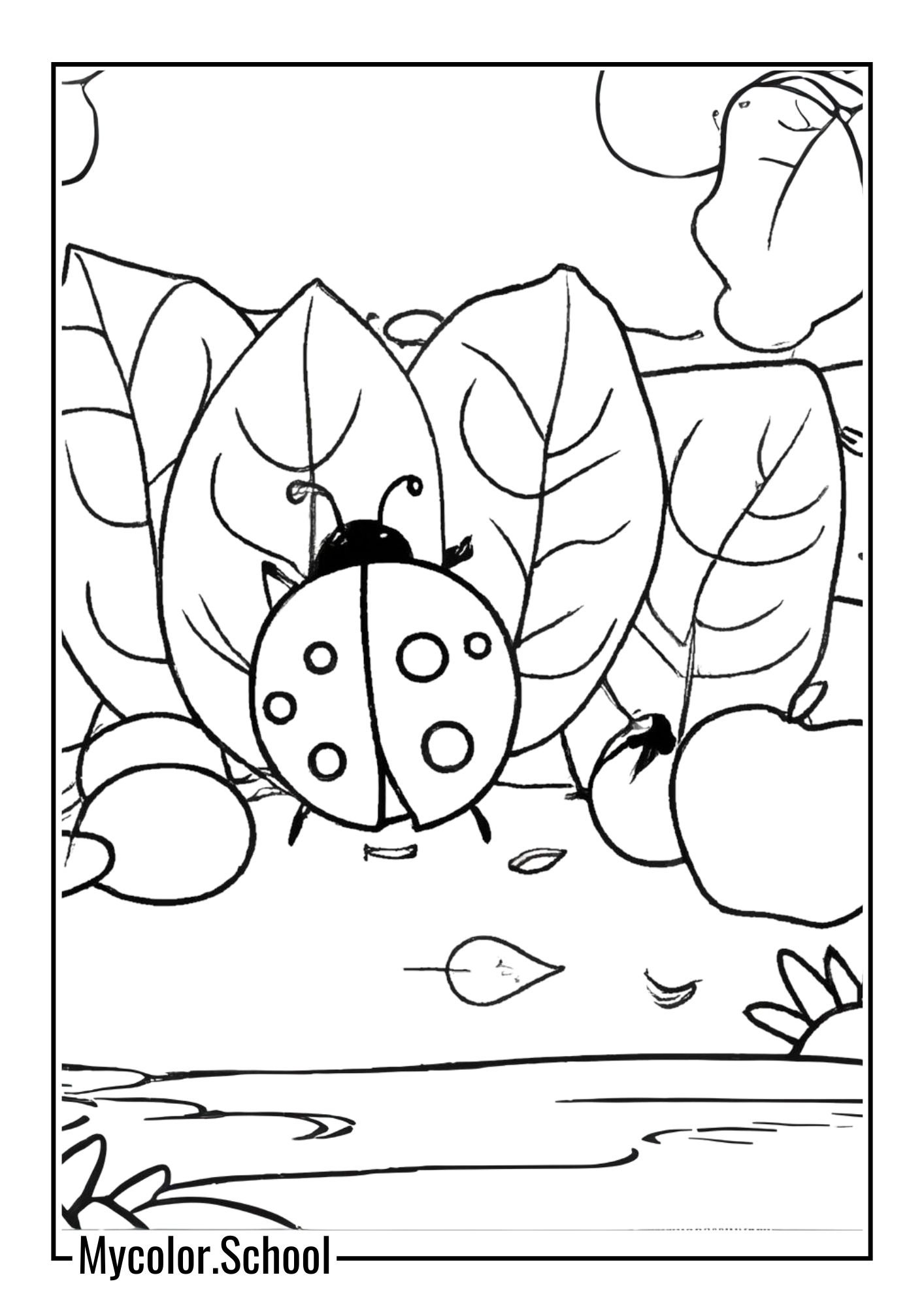 Ladybug Coloring Pages Ladybug in a garden filled with fruits and vegetables