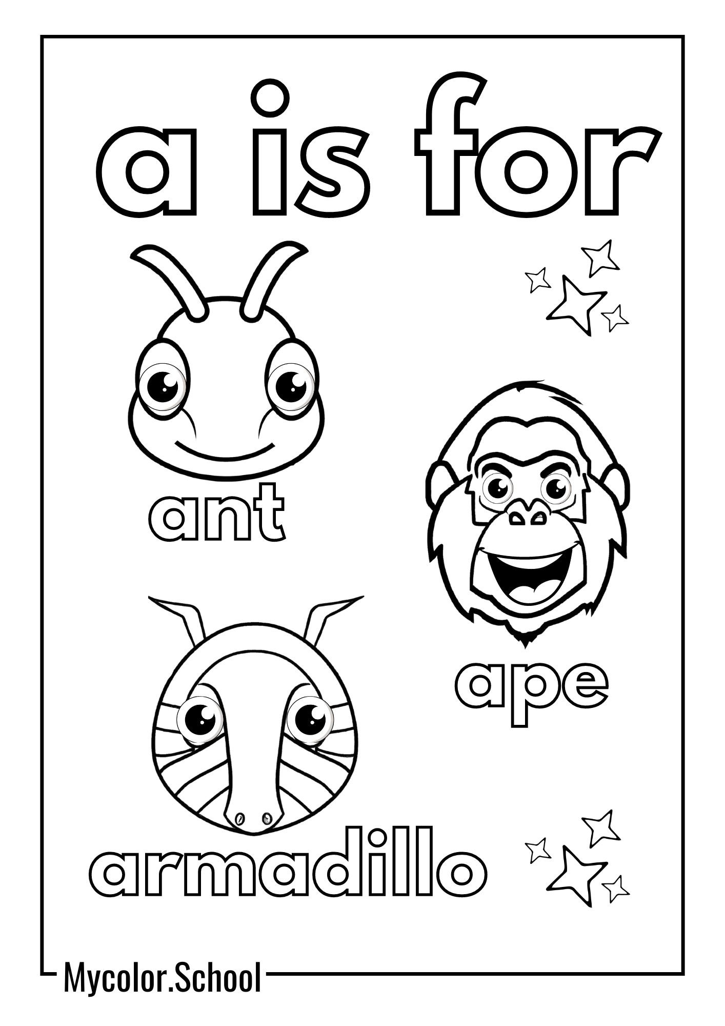 Letter A Coloring Pages cute animal-themed design