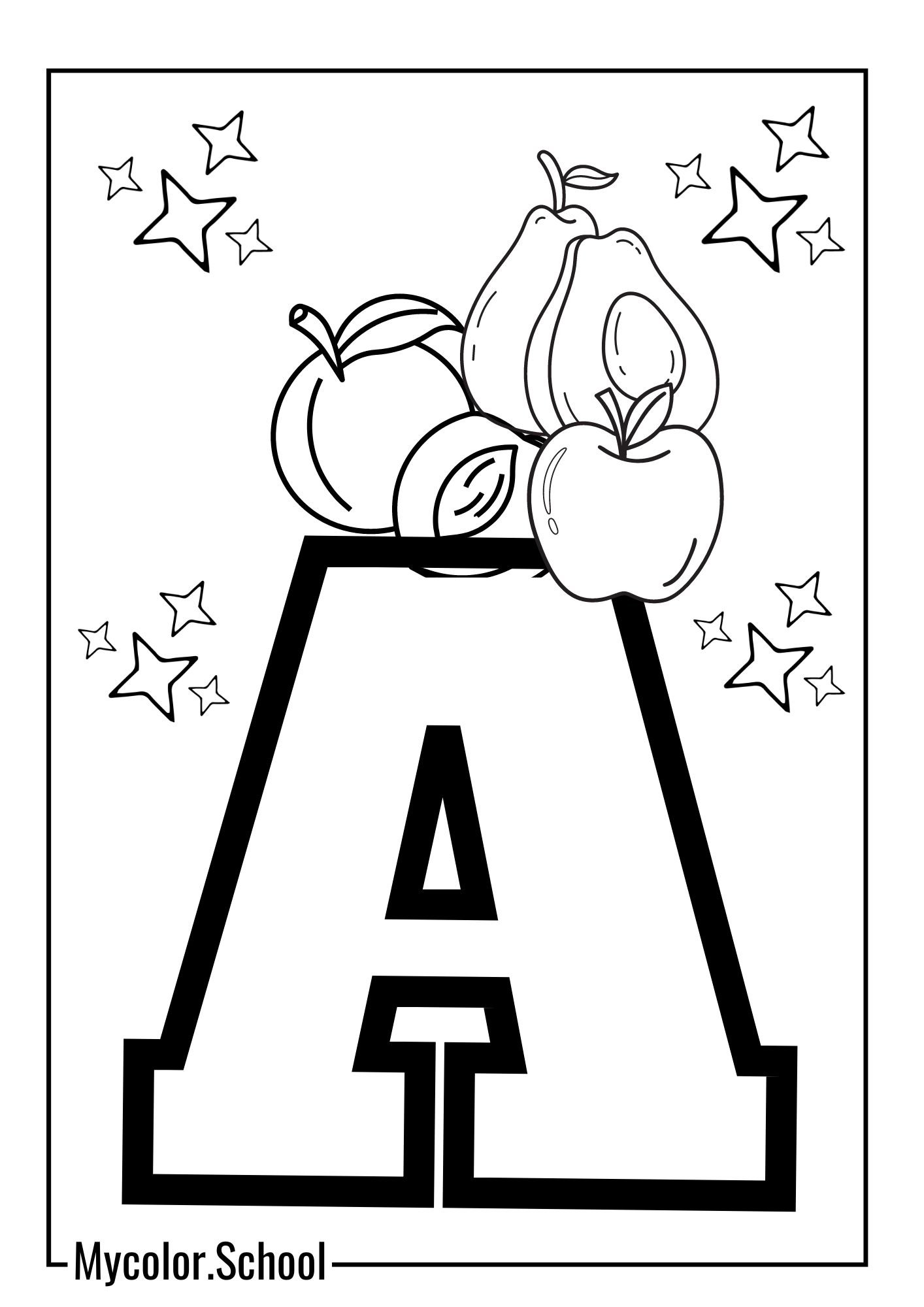 Letter A Coloring Pages juicy apple, the appetizing apricot, and the aromatic avocado