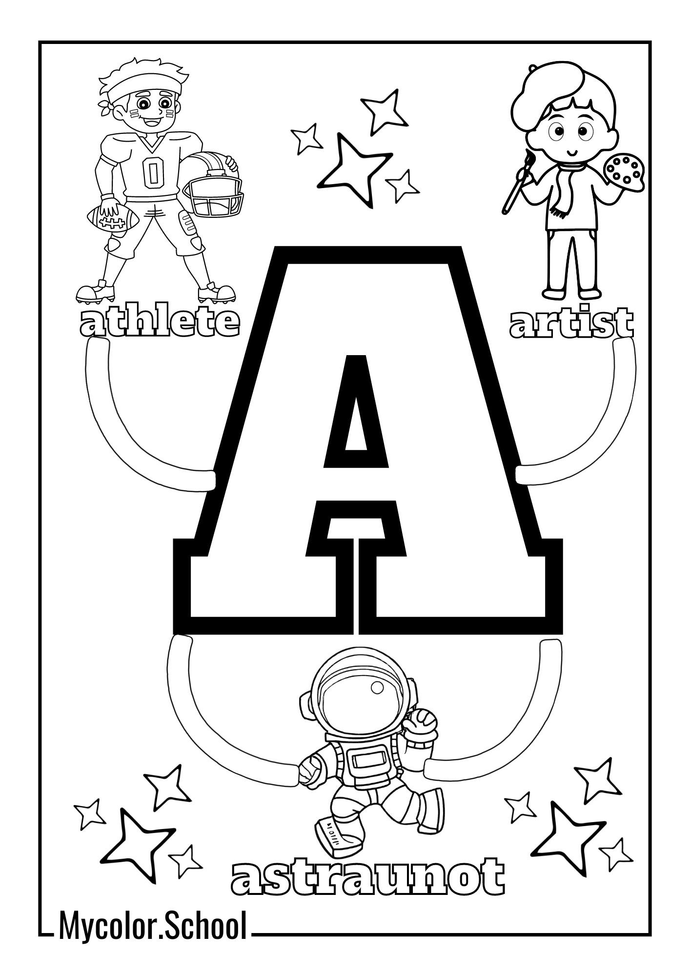 Letter A Coloring Pages focuses on words that start with the letter A